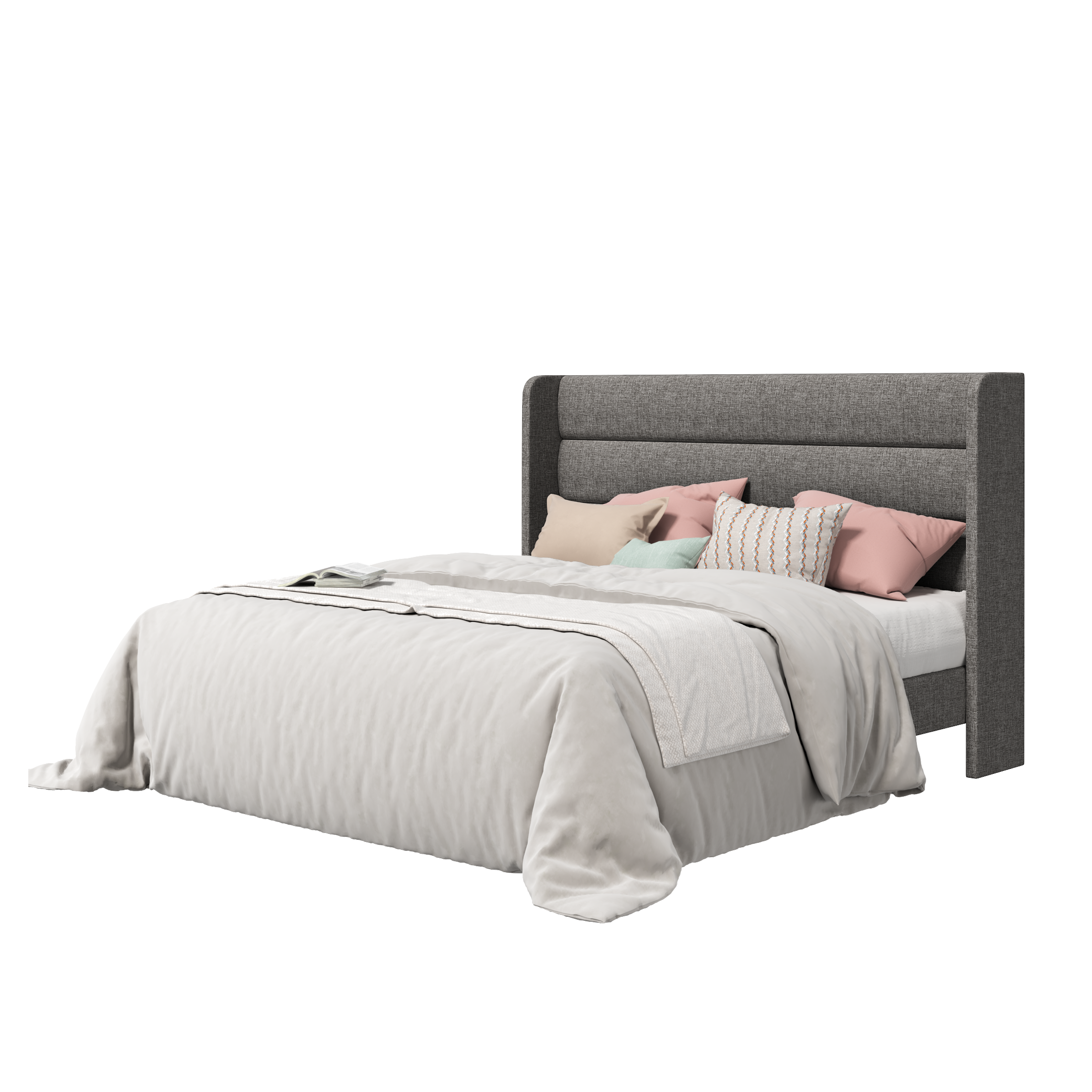 Frostbloom Wingback Bed Frame – Upholstered Headboard, No Box Spring Needed