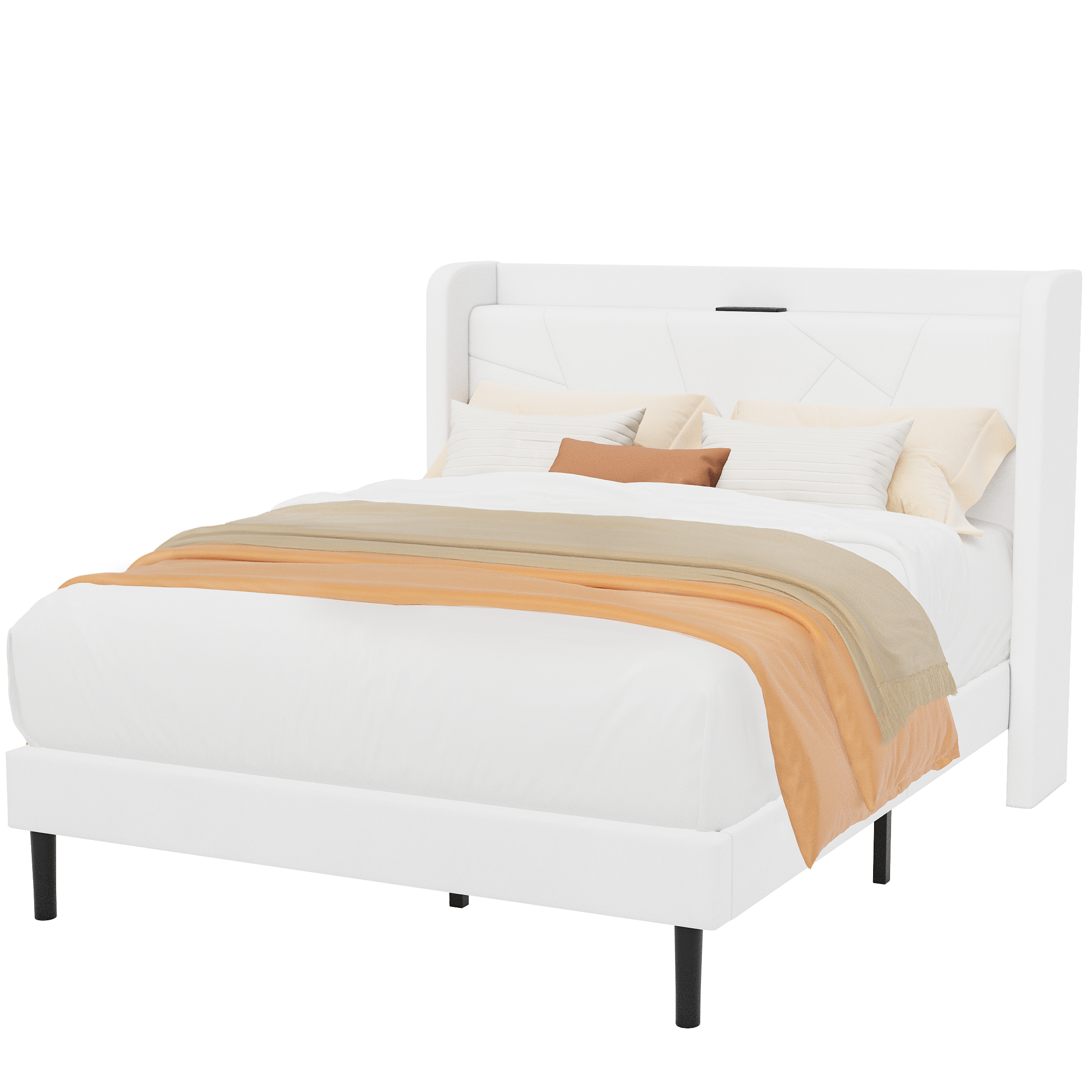 Frostbloom Bed Frame with USB & Type-C Charging Ports – Platform Design