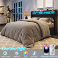 Frostbloom Full Size Velvet Upholstered Platform Bed with Geometric Wingback Headboard, LED Light, Storage Shelves & Built-in Charging Station, Black