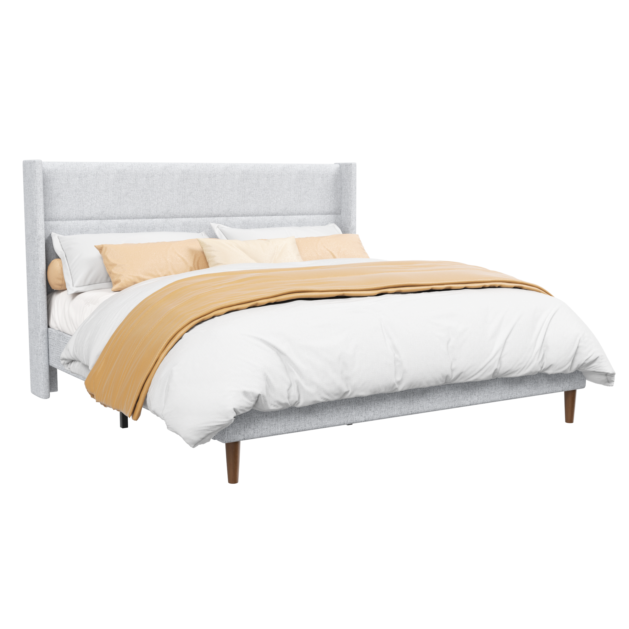 Frostbloom Linen Upholstered Platform Bed - Wingback Headboard