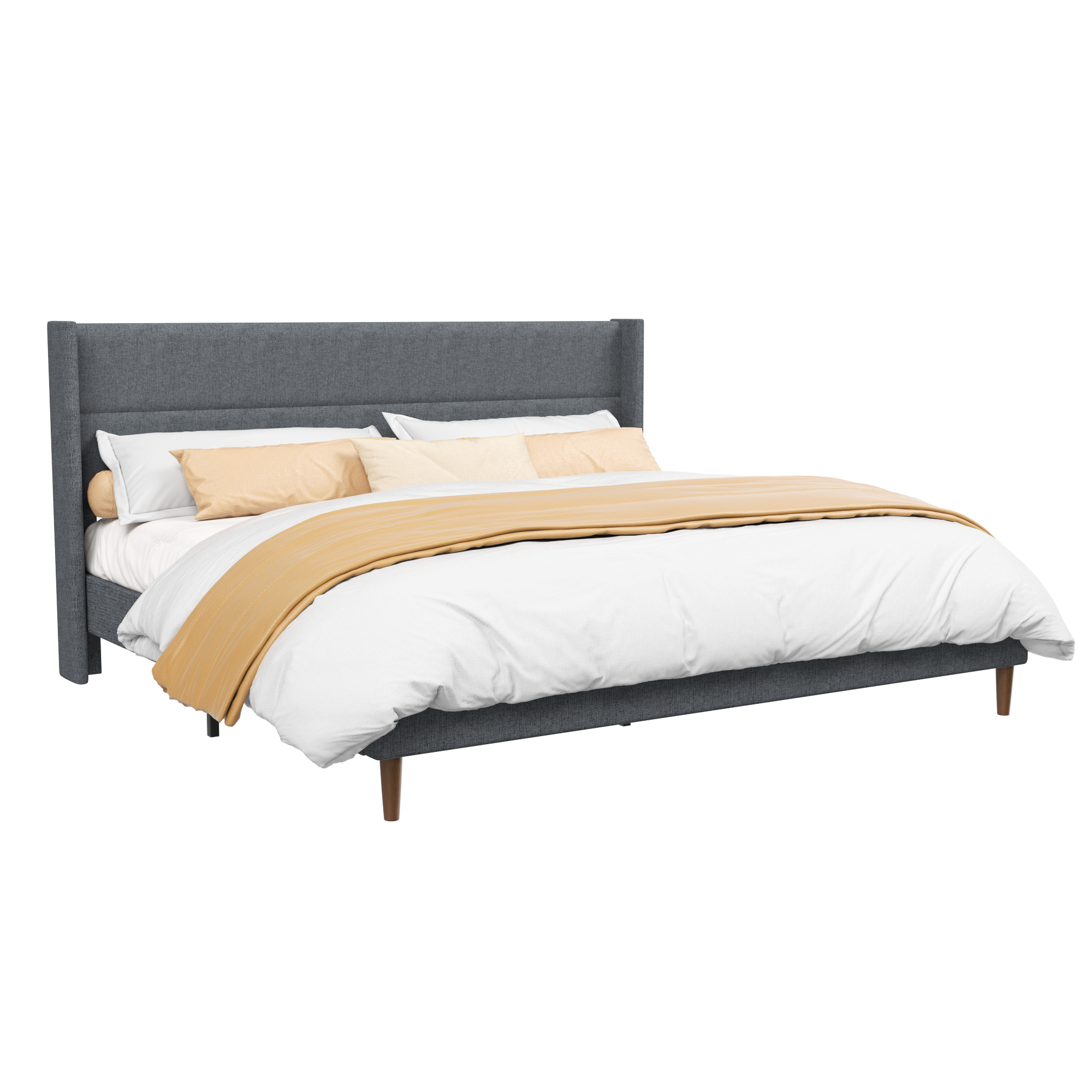 Frostbloom Linen Upholstered Platform Bed - Wingback Headboard