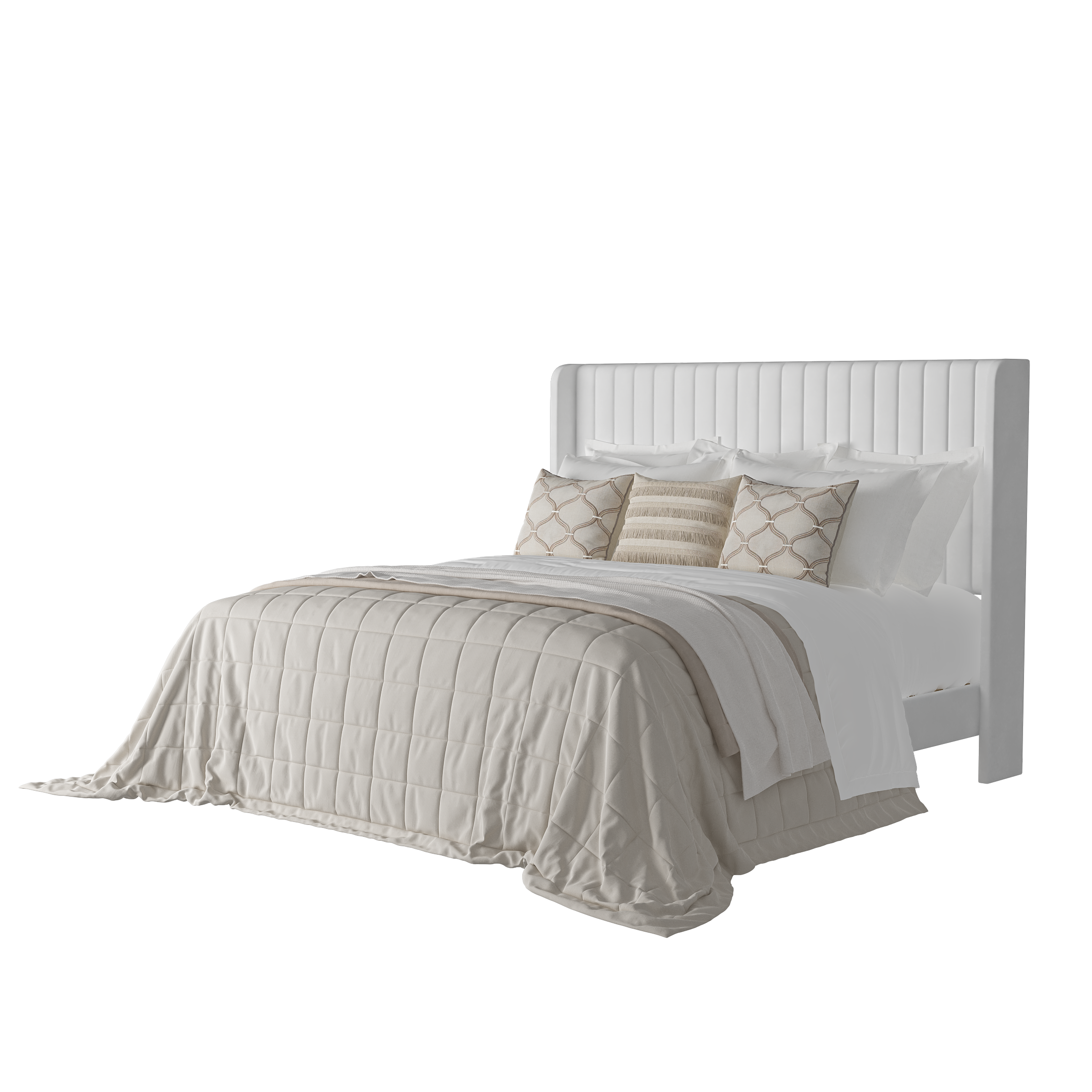 Frostbloom Bed Frame with Vertical Channel Tufted Wingback Headboard – Platform Design