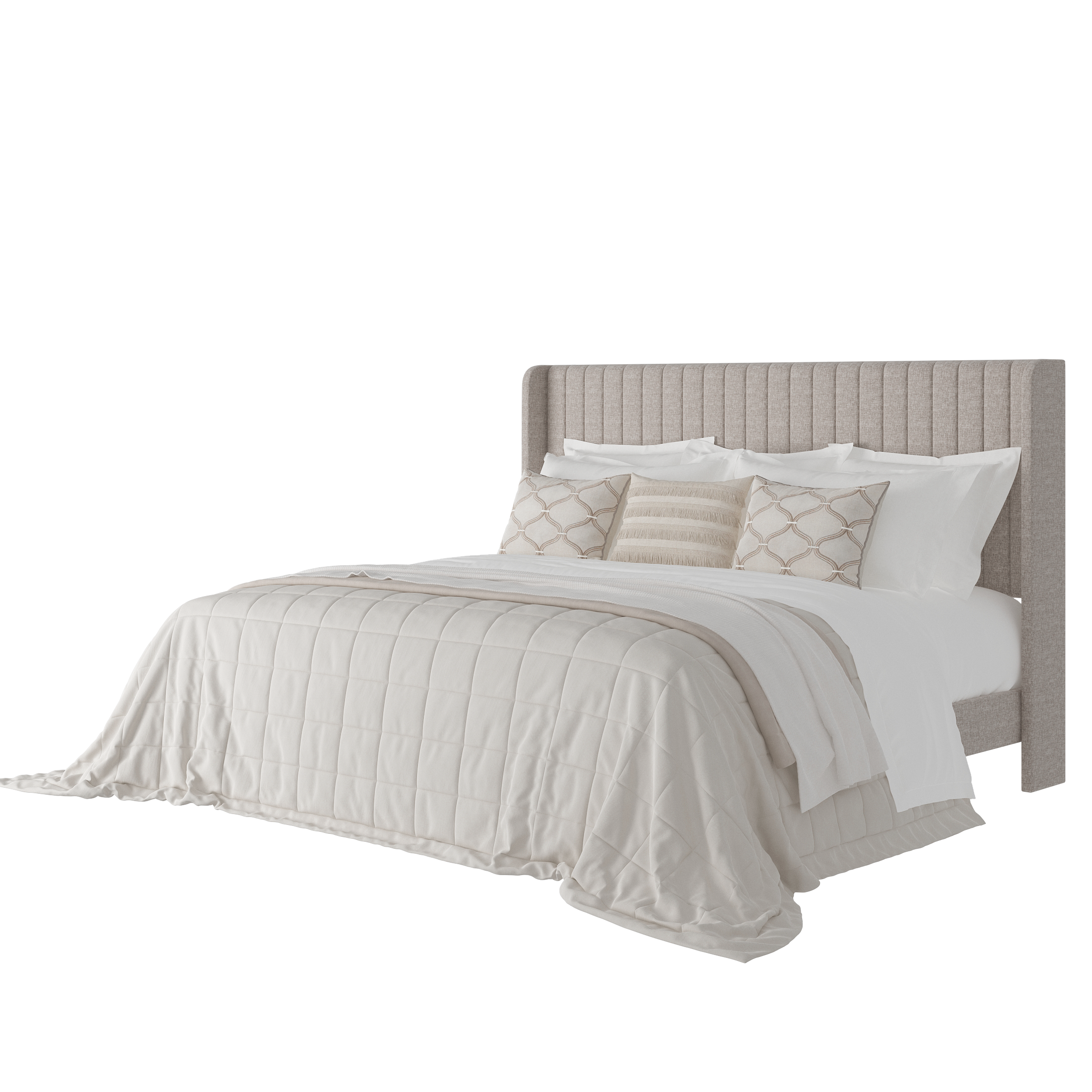 Frostbloom Bed Frame with Vertical Channel Tufted Wingback Headboard – Platform Design