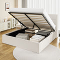 Frostbloom Queen Size Velvet Upholstered Storage Platform Bed with Hydraulic Lift, Wingback Headboard, Off-White
