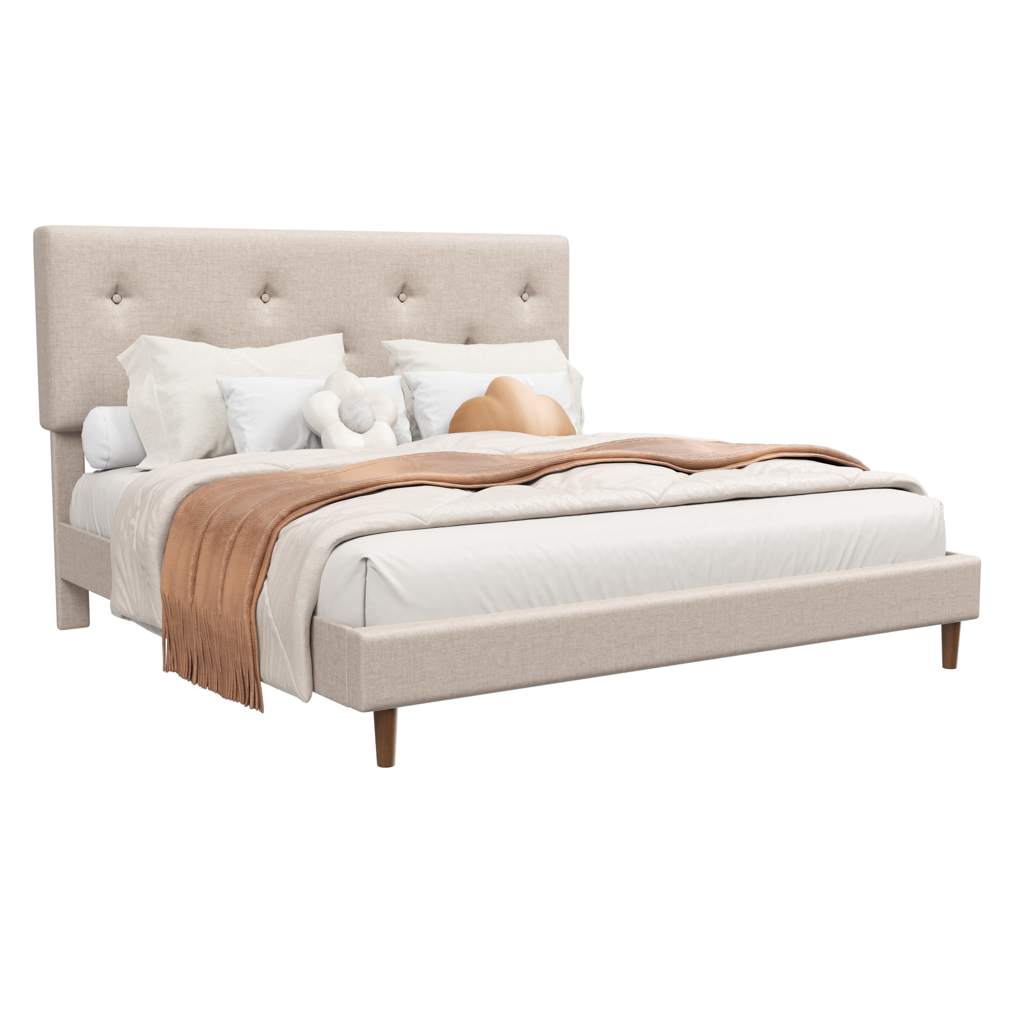 Frostbloom Linen Upholstered Platform Bed Frame with Adjustable Headboard & Under-Bed Storage