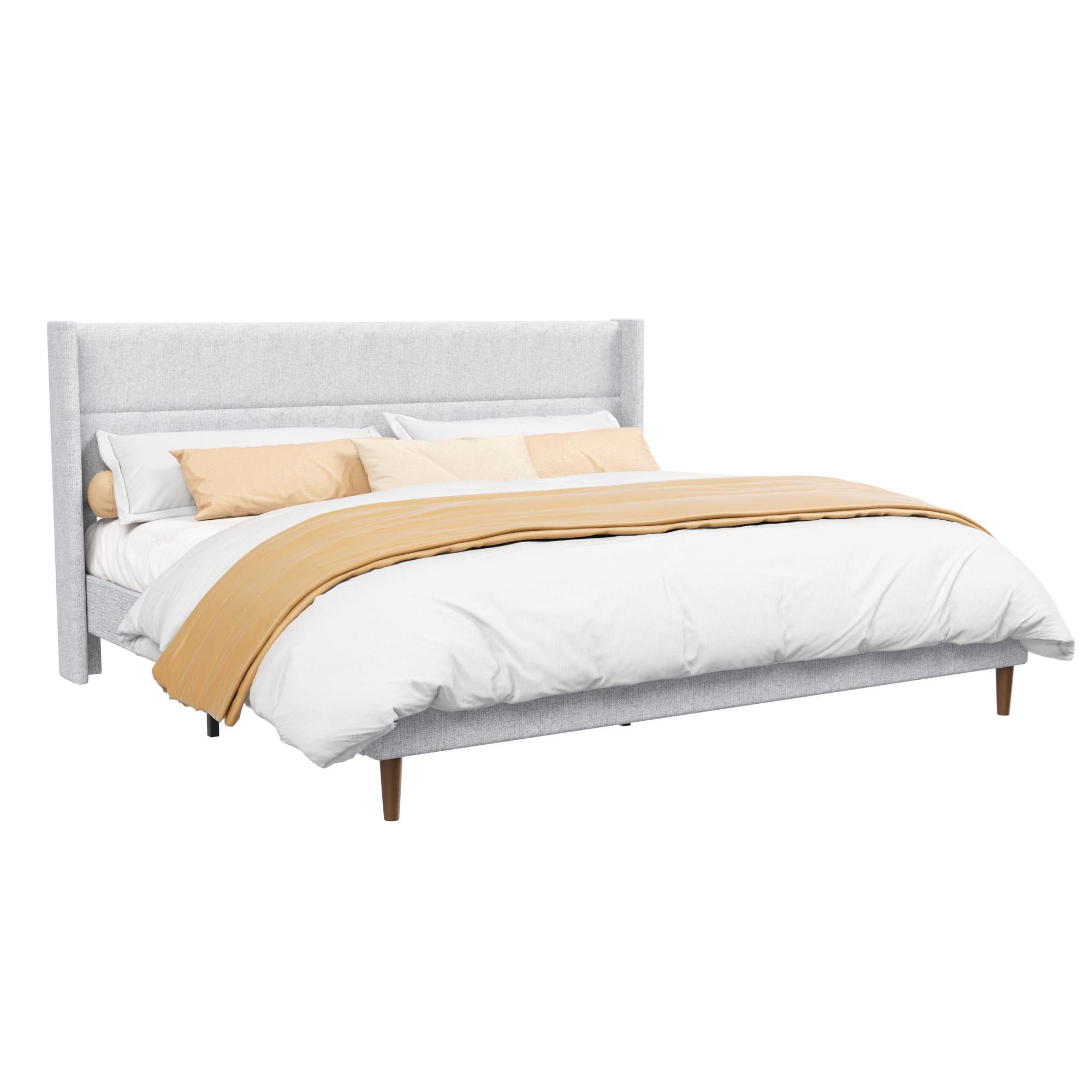 Frostbloom Linen Upholstered Platform Bed - Wingback Headboard