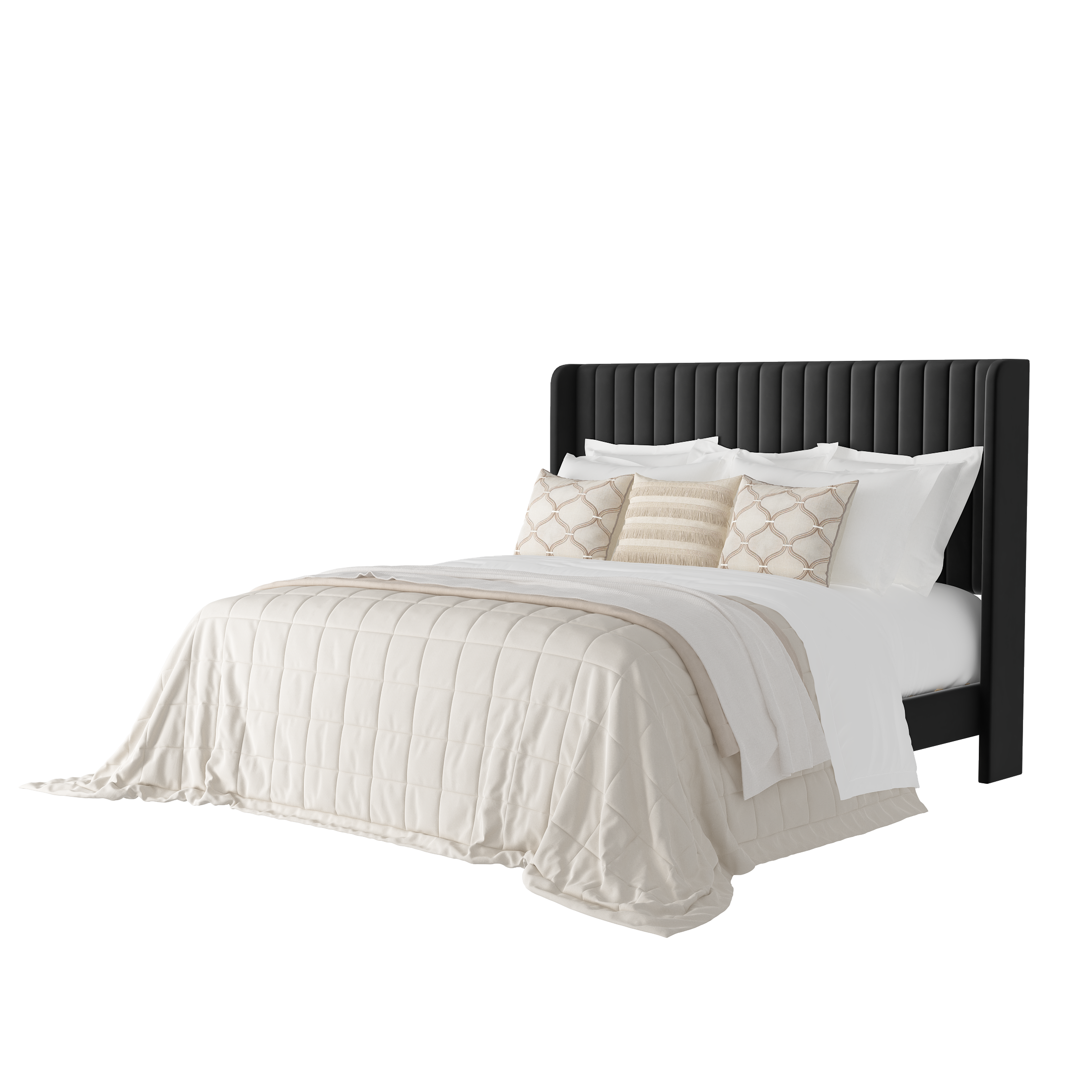 Frostbloom Bed Frame with Vertical Channel Tufted Wingback Headboard – Platform Design