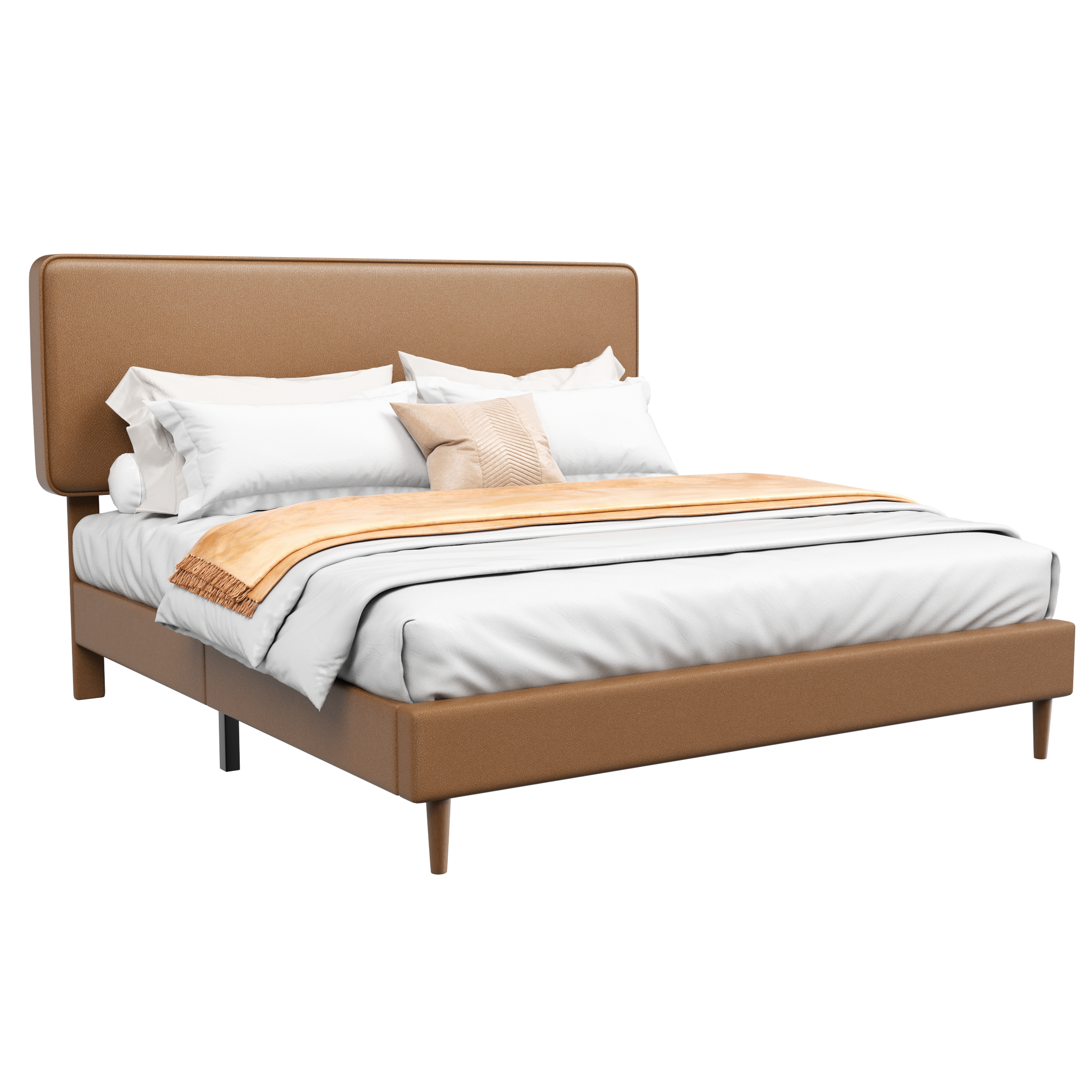 Frostbloom Bed Frame with Upholstered Faux Leather Adjustable Headboard, Platform bed