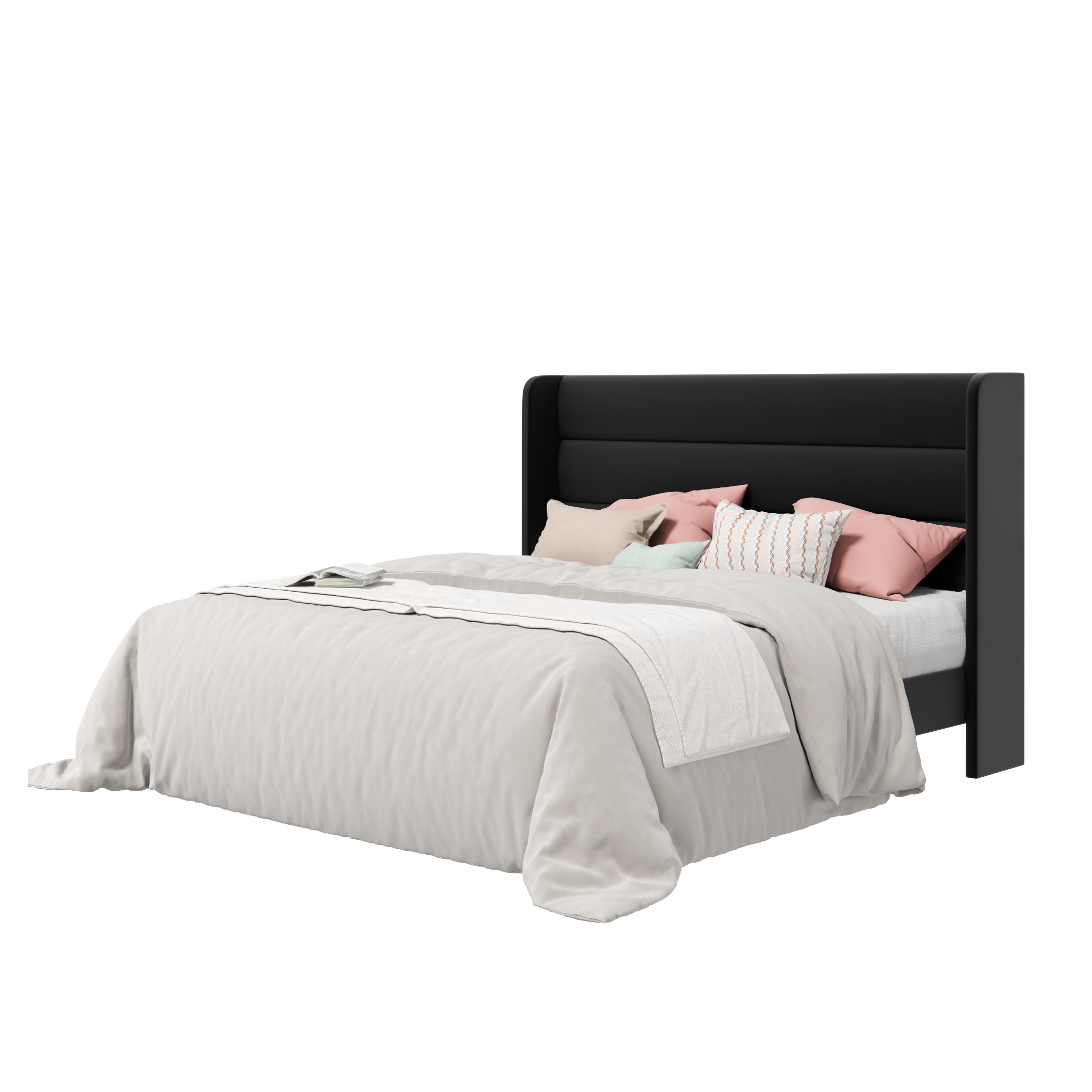 Frostbloom Wingback Bed Frame – Upholstered Headboard, No Box Spring Needed