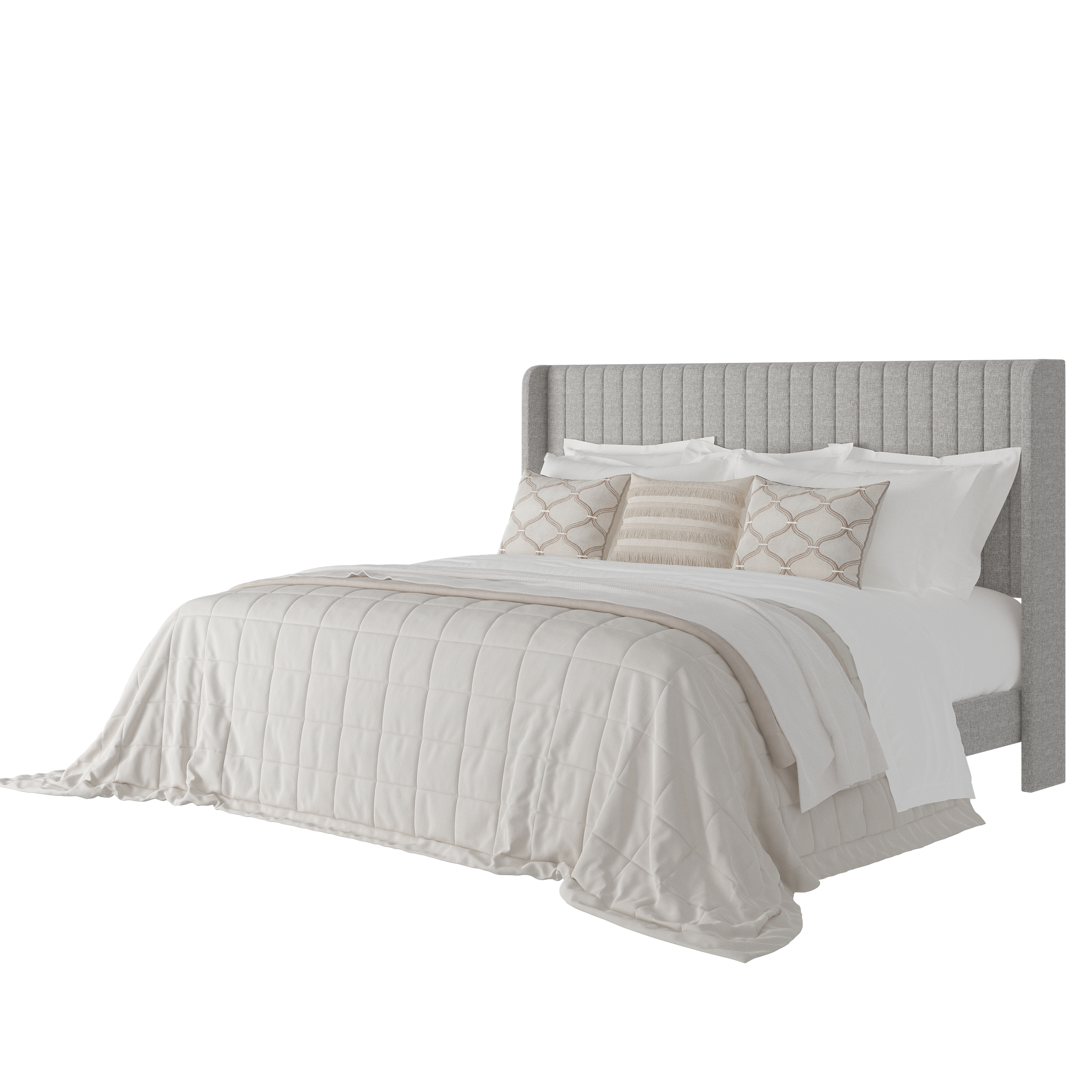 Frostbloom Bed Frame with Vertical Channel Tufted Wingback Headboard – Platform Design