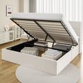 Frostbloom King Size Velvet Upholstered Storage Platform Bed with Hydraulic Lift, Wingback Headboard, Off-White