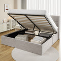 Frostbloom King Size Linen Upholstered Storage Platform Bed with Hydraulic Lift, Wingback Headboard, Beige