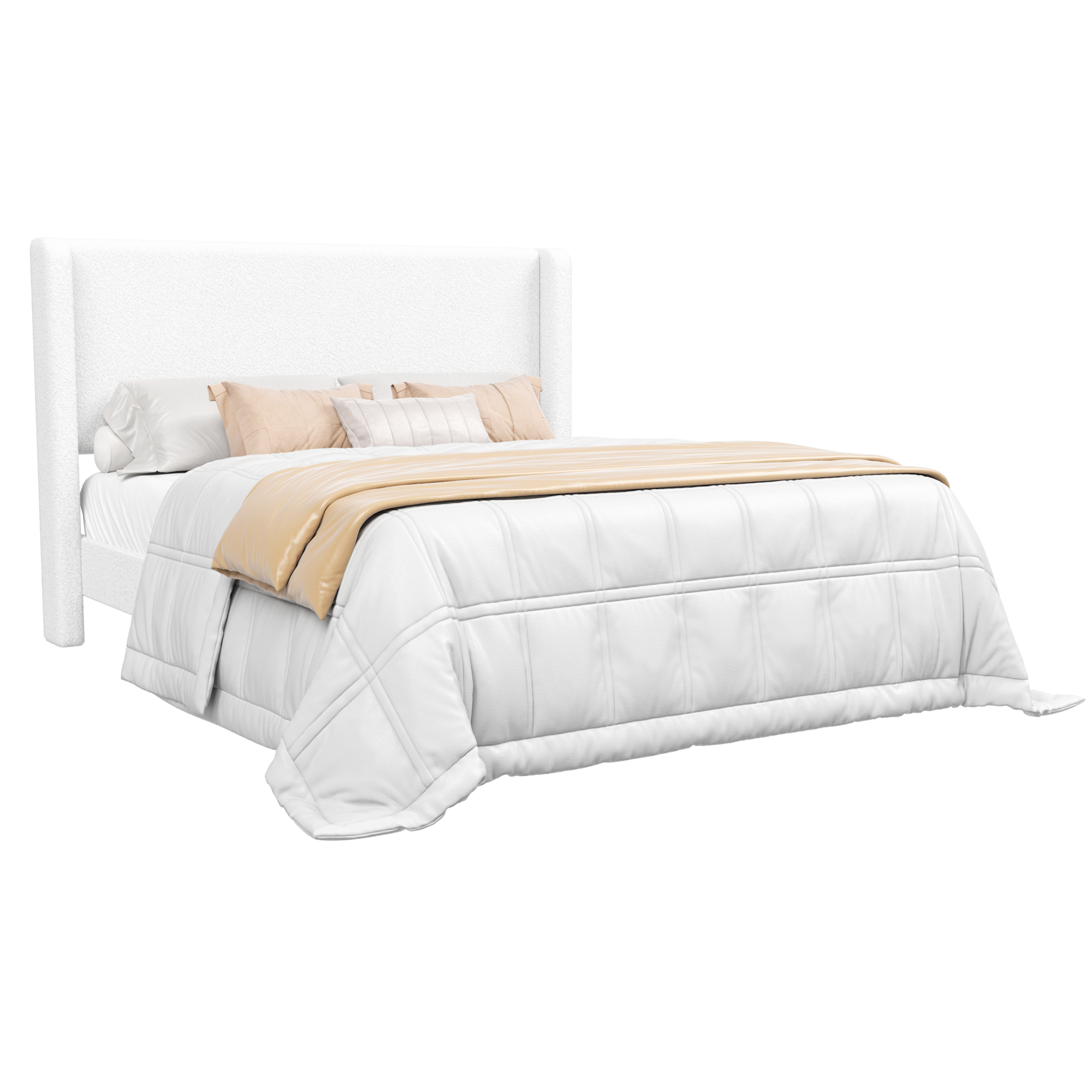 Frostbloom Upholstered Platform Bed Frame - Boucle with Wingback Headboard