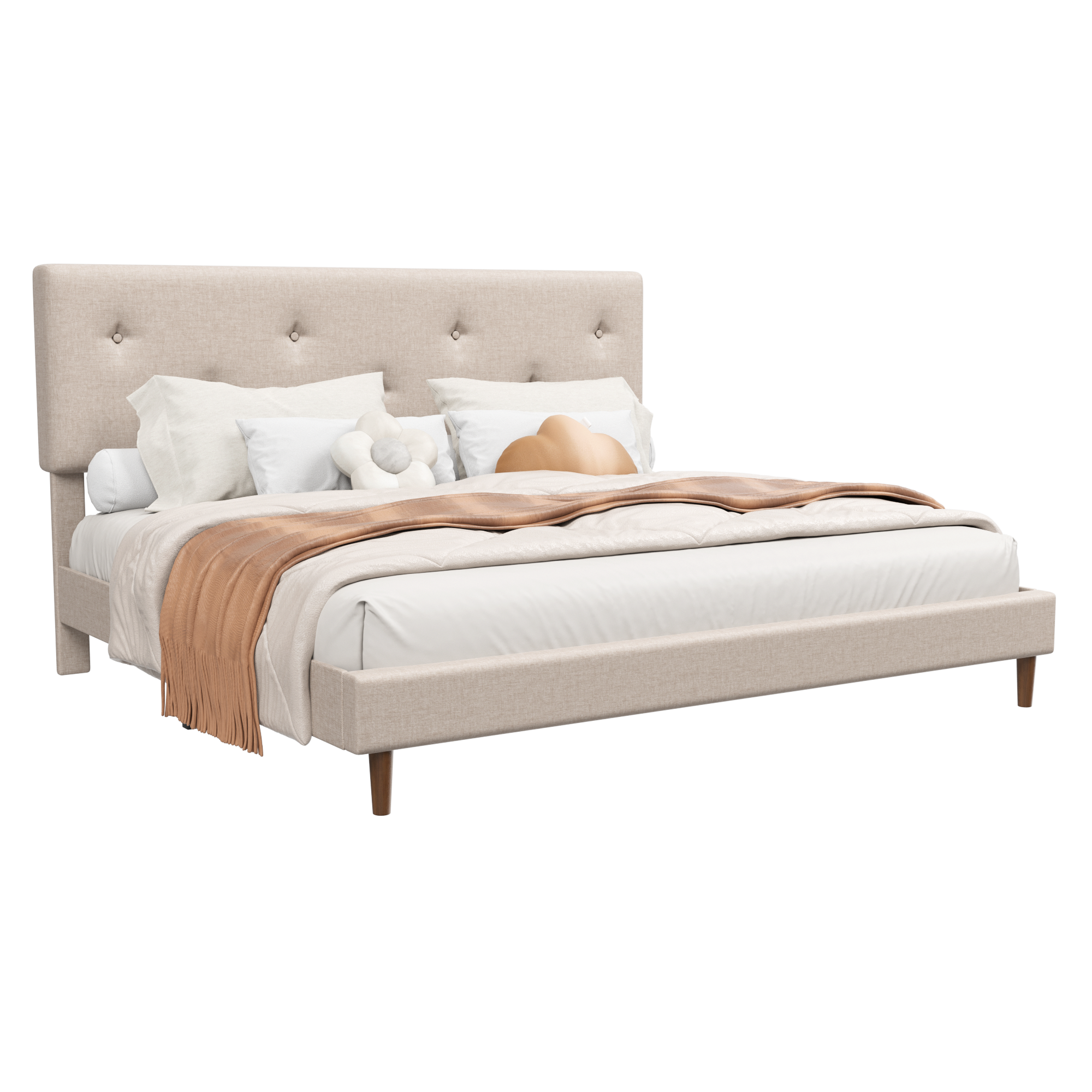 Frostbloom Linen Upholstered Platform Bed Frame with Adjustable Headboard & Under-Bed Storage