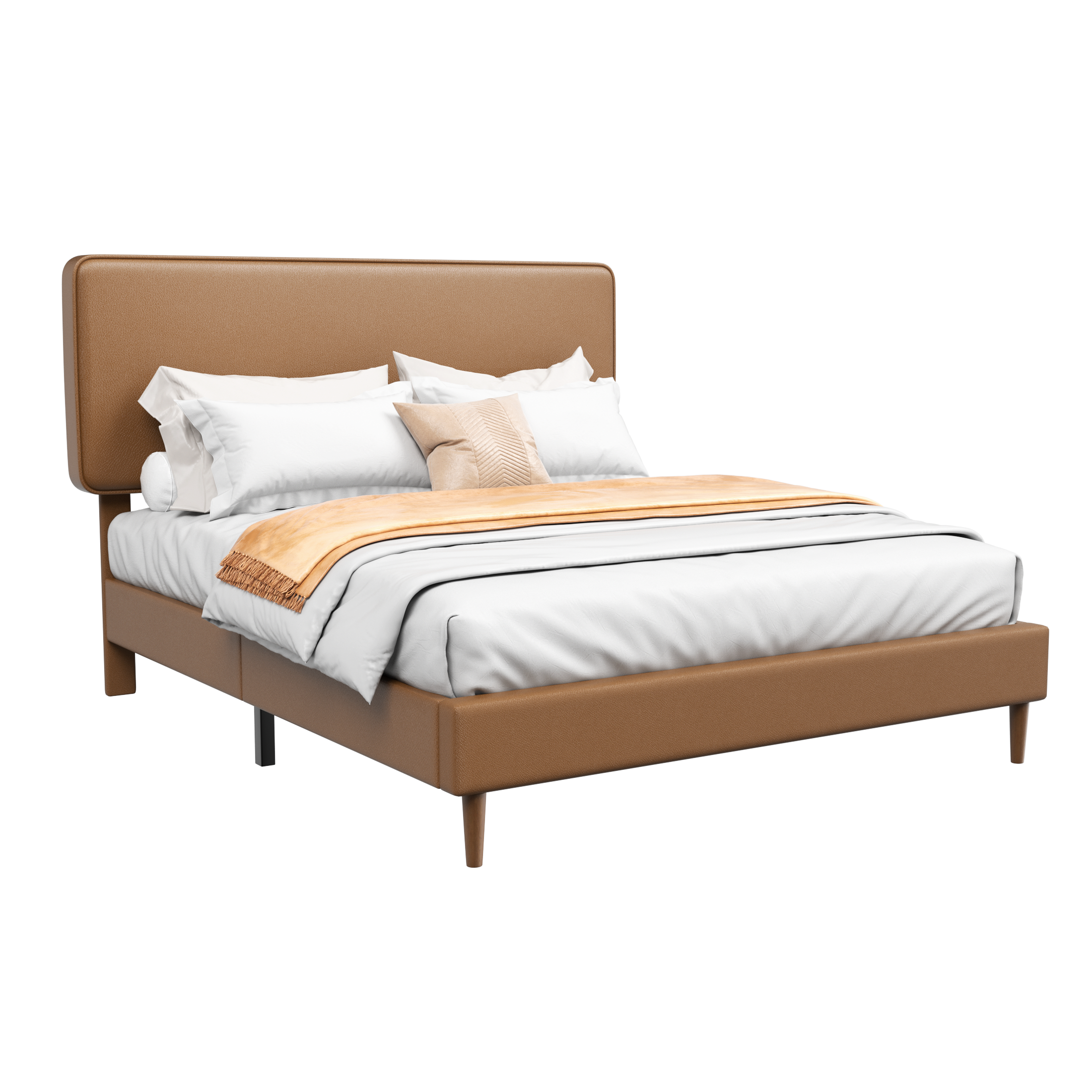 Frostbloom Bed Frame with Upholstered Faux Leather Adjustable Headboard, Platform bed