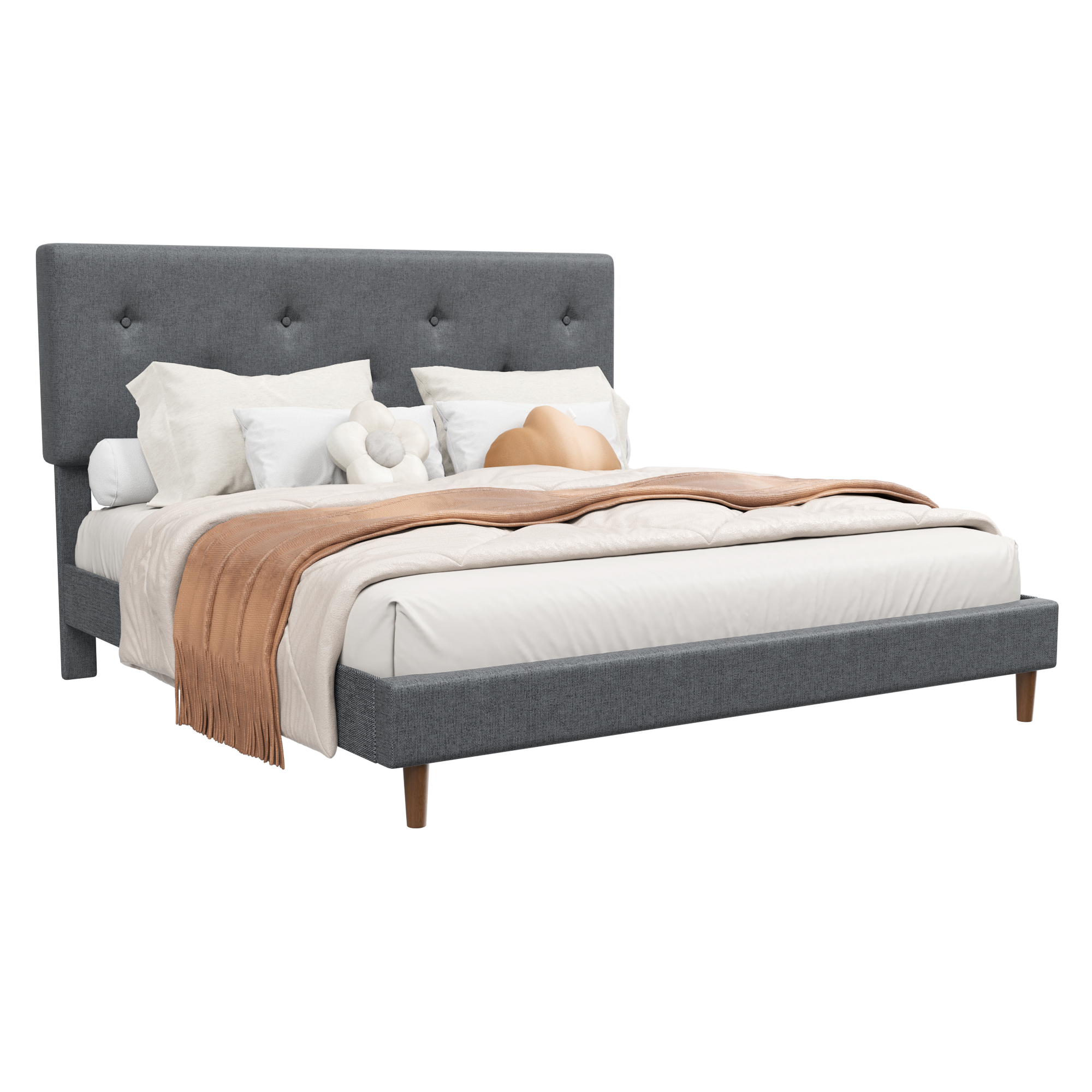 Frostbloom Linen Upholstered Platform Bed Frame with Adjustable Headboard & Under-Bed Storage