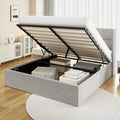 Frostbloom Full Size Linen Upholstered Storage Platform Bed with Hydraulic Lift, Wingback Headboard, Light Gray