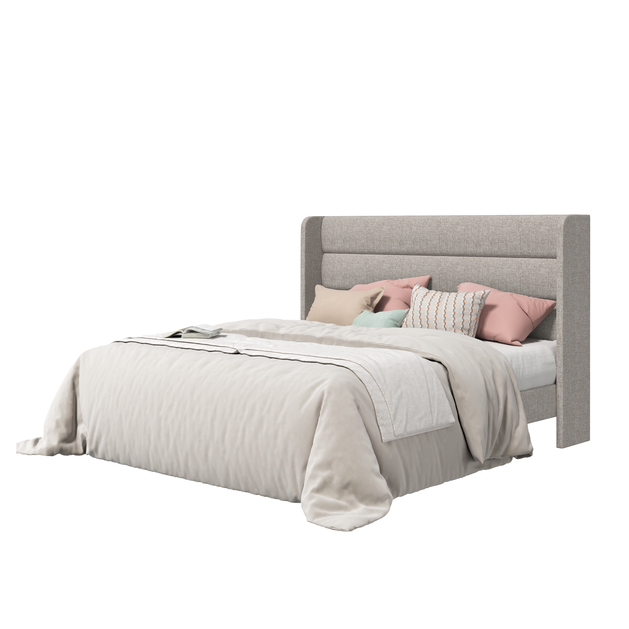 Frostbloom Wingback Bed Frame – Upholstered Headboard, No Box Spring Needed