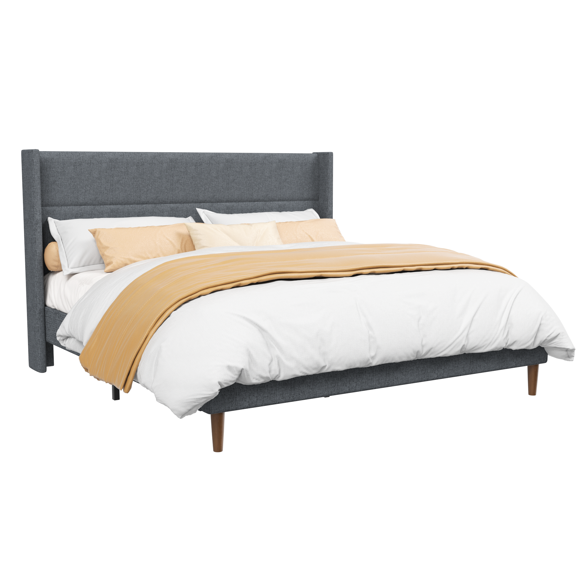 Frostbloom Linen Upholstered Platform Bed - Wingback Headboard