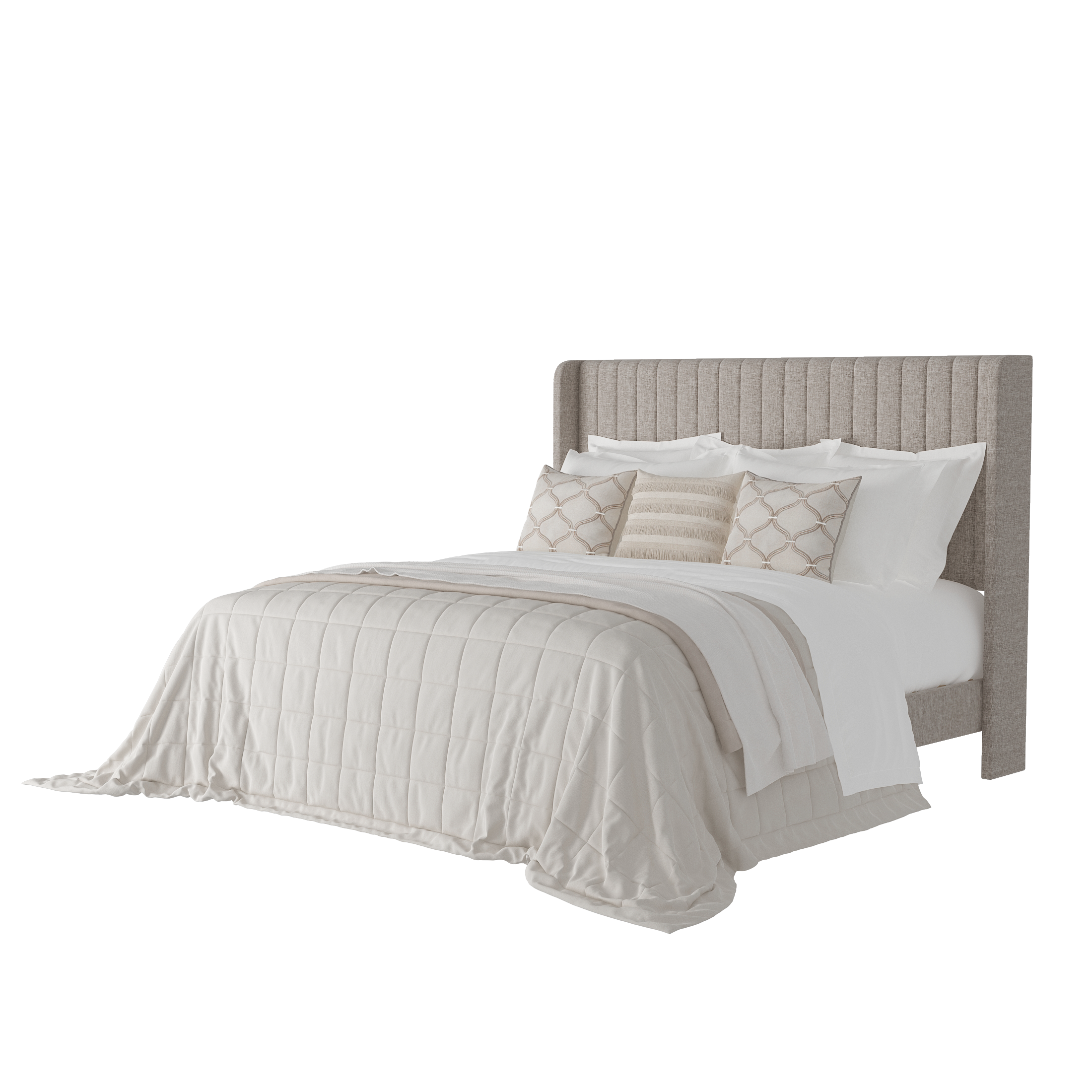Frostbloom Bed Frame with Vertical Channel Tufted Wingback Headboard – Platform Design