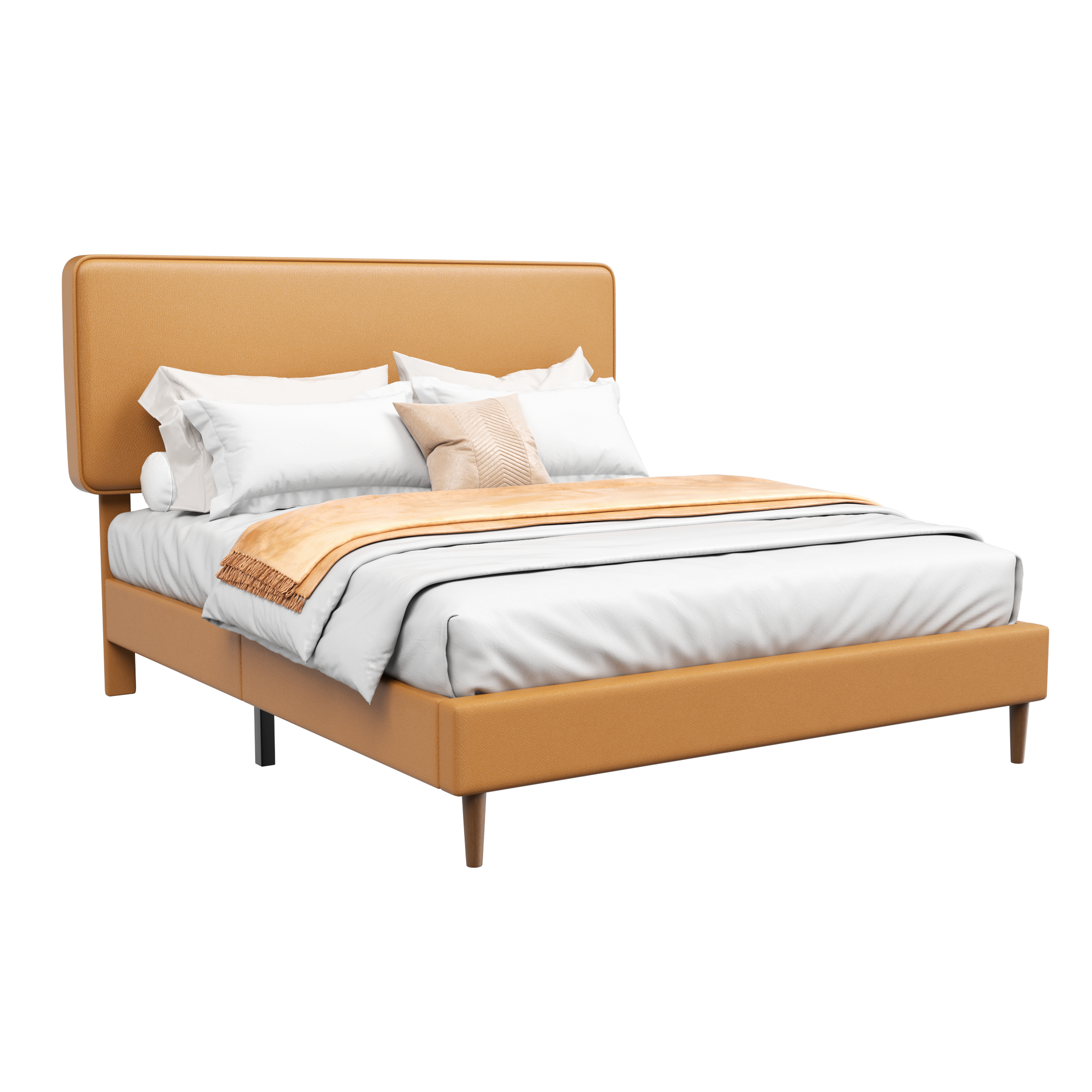 Frostbloom Bed Frame with Upholstered Faux Leather Adjustable Headboard, Platform bed