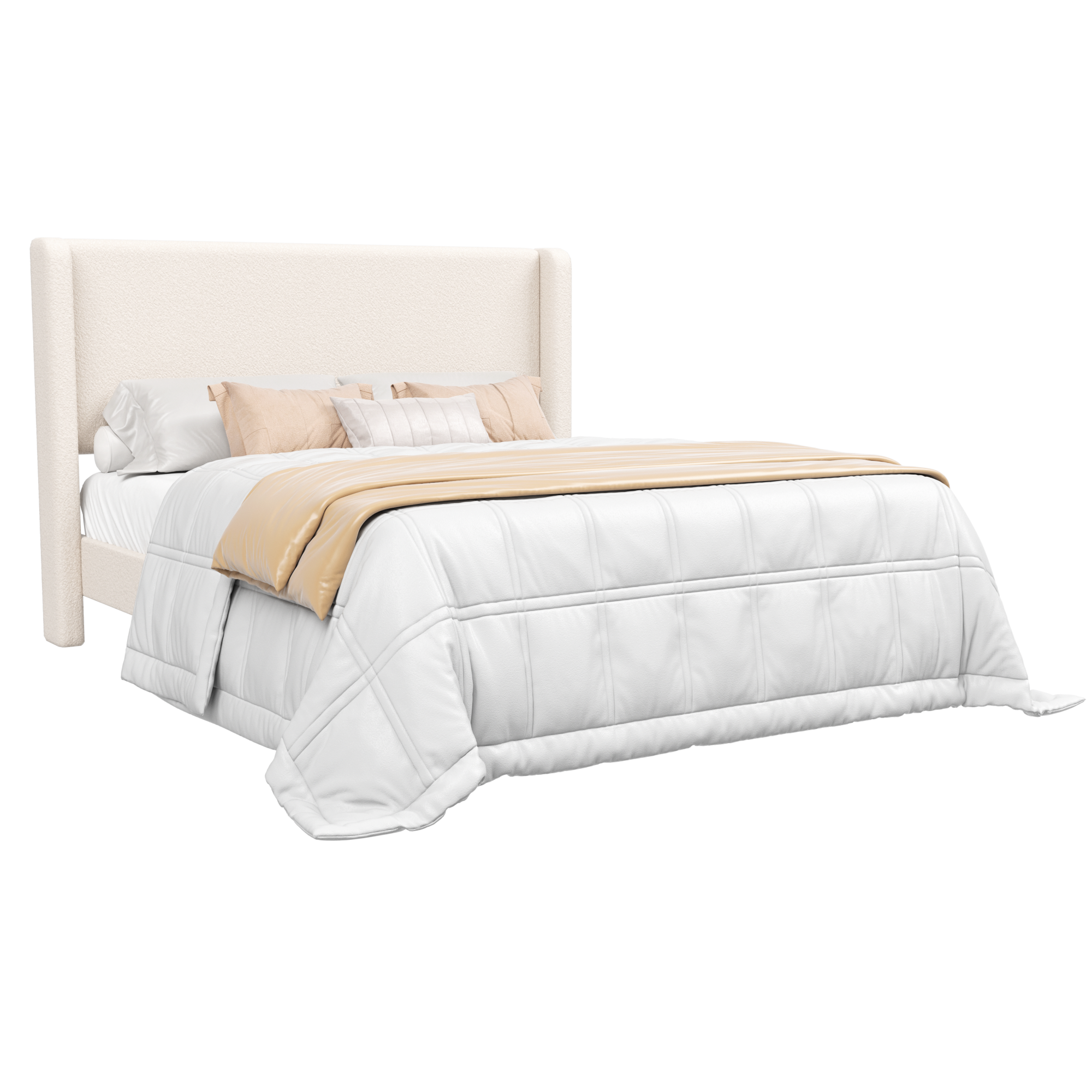 Frostbloom Upholstered Platform Bed Frame - Boucle with Wingback Headboard