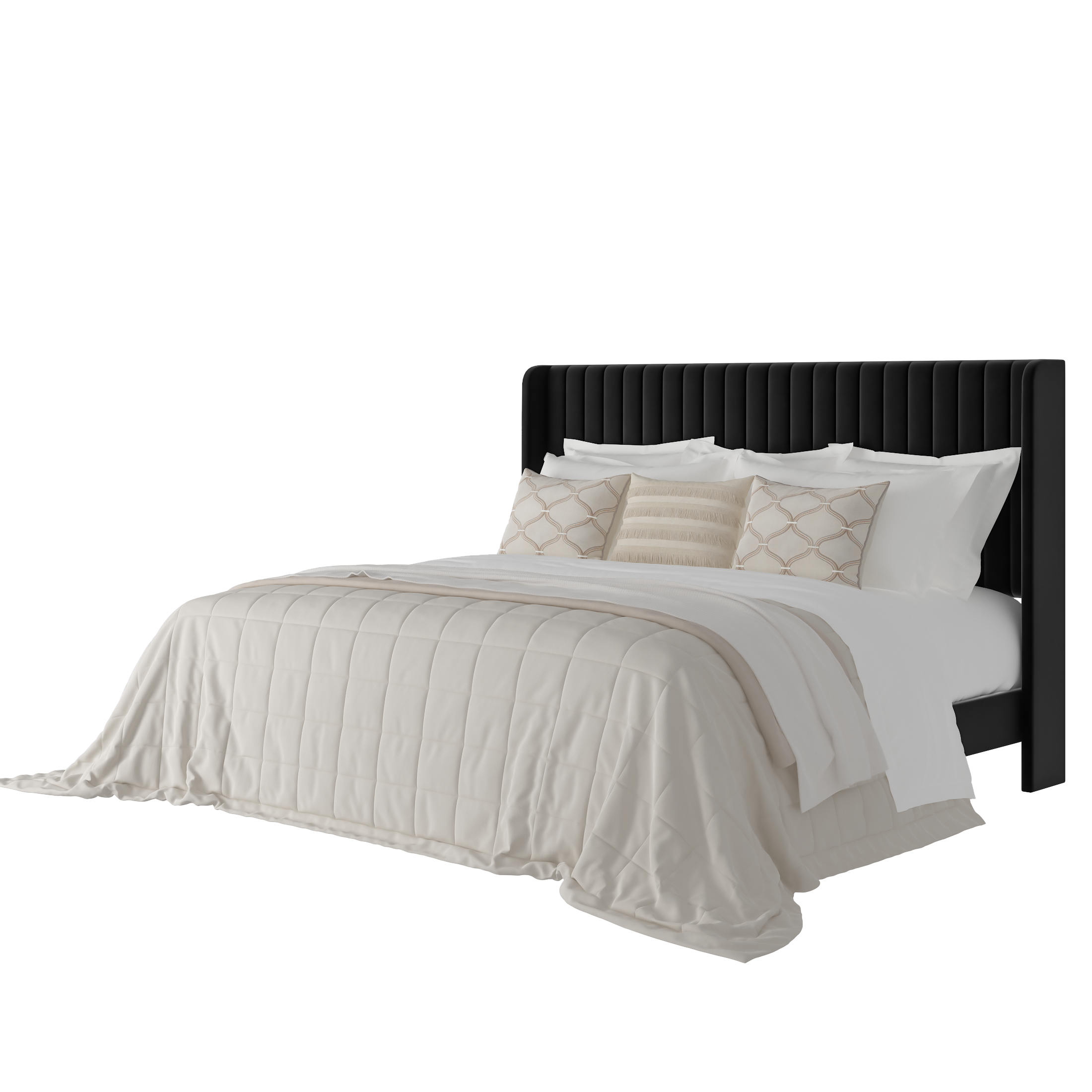 Frostbloom Bed Frame with Vertical Channel Tufted Wingback Headboard – Platform Design