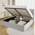 Frostbloom King Size Linen Upholstered Storage Platform Bed with Hydraulic Lift, Wingback Headboard, Light Gray