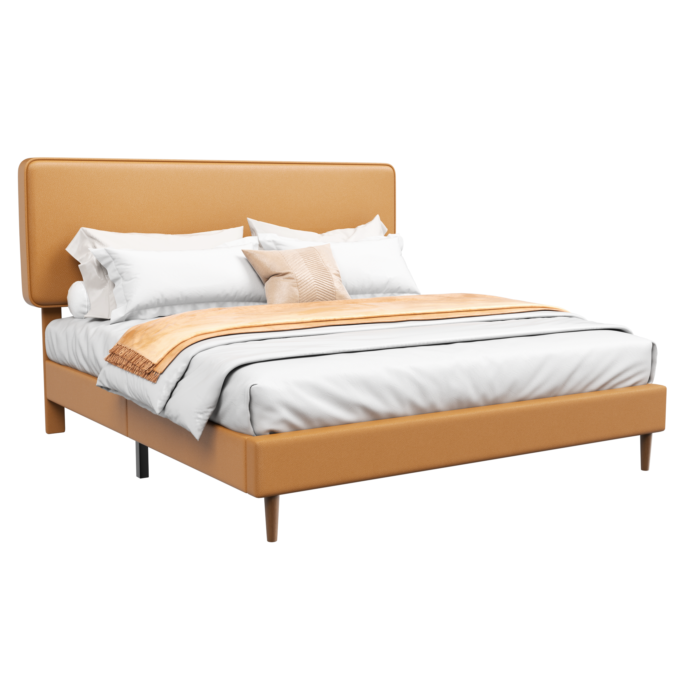 Frostbloom Bed Frame with Upholstered Faux Leather Adjustable Headboard, Platform bed