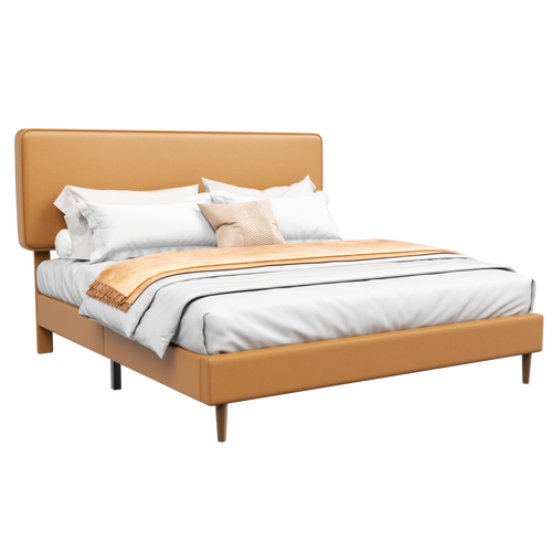 Frostbloom Bed Frame with Upholstered Faux Leather Adjustable Headboard, Platform bed