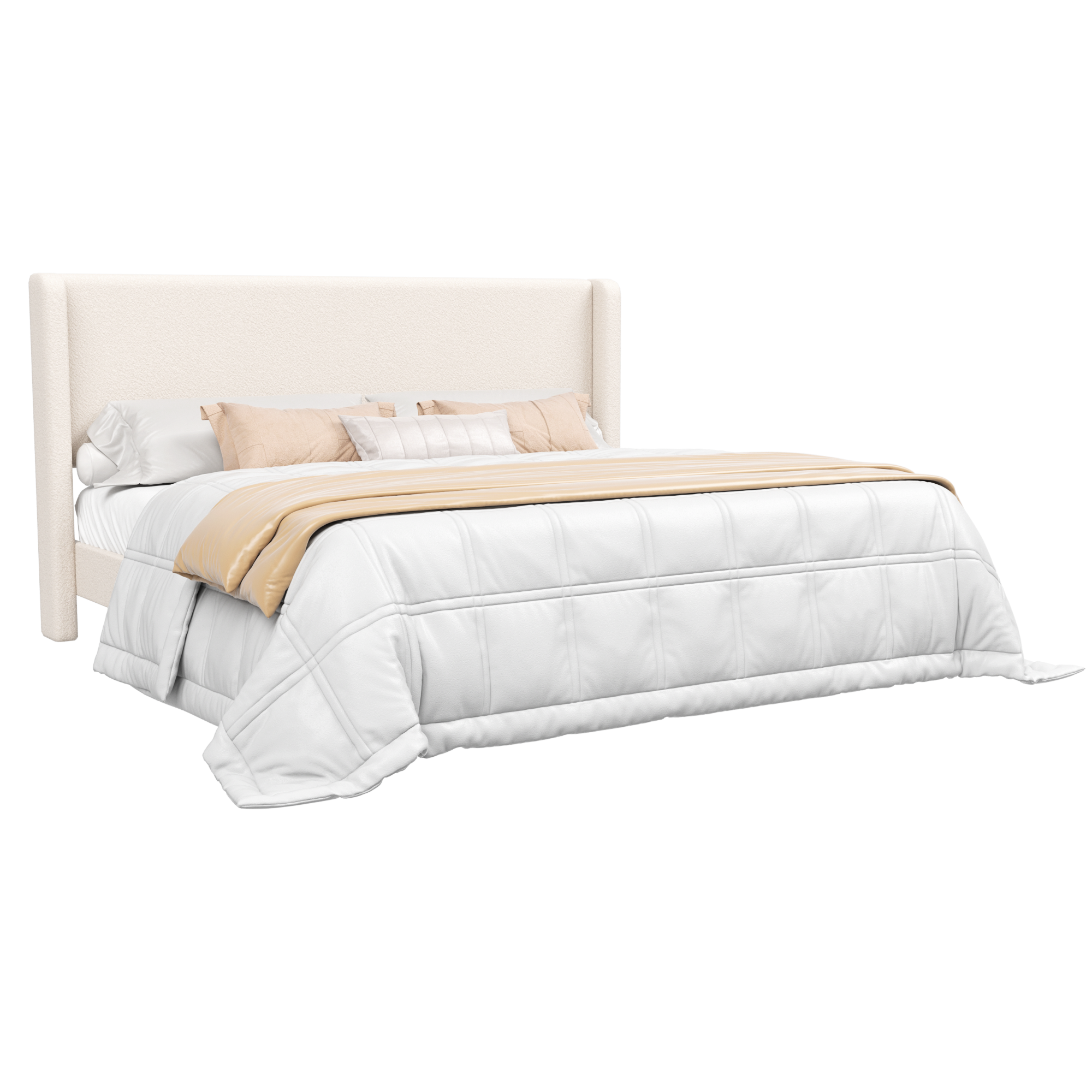 Frostbloom Upholstered Platform Bed Frame - Boucle with Wingback Headboard
