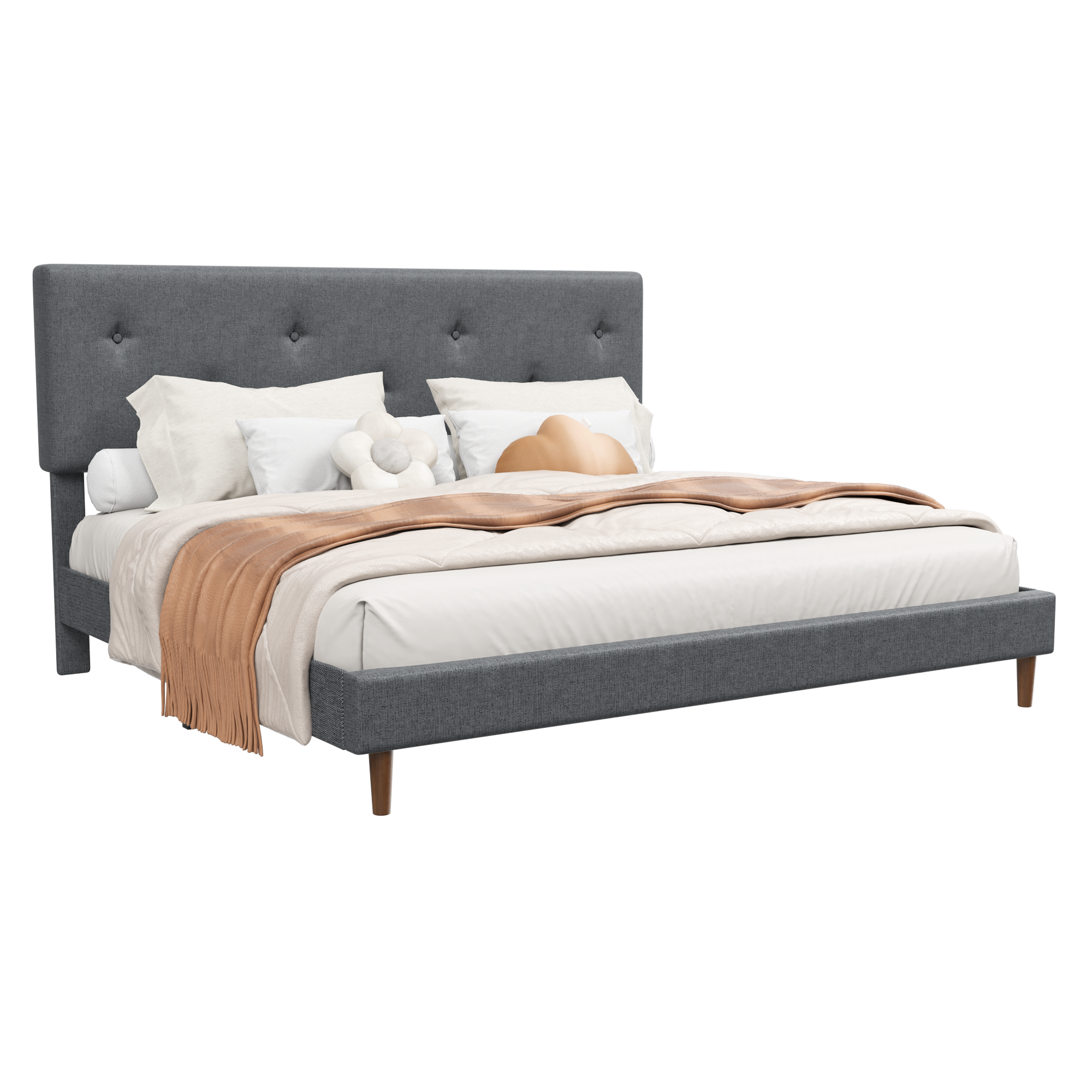 Frostbloom Linen Upholstered Platform Bed Frame with Adjustable Headboard & Under-Bed Storage
