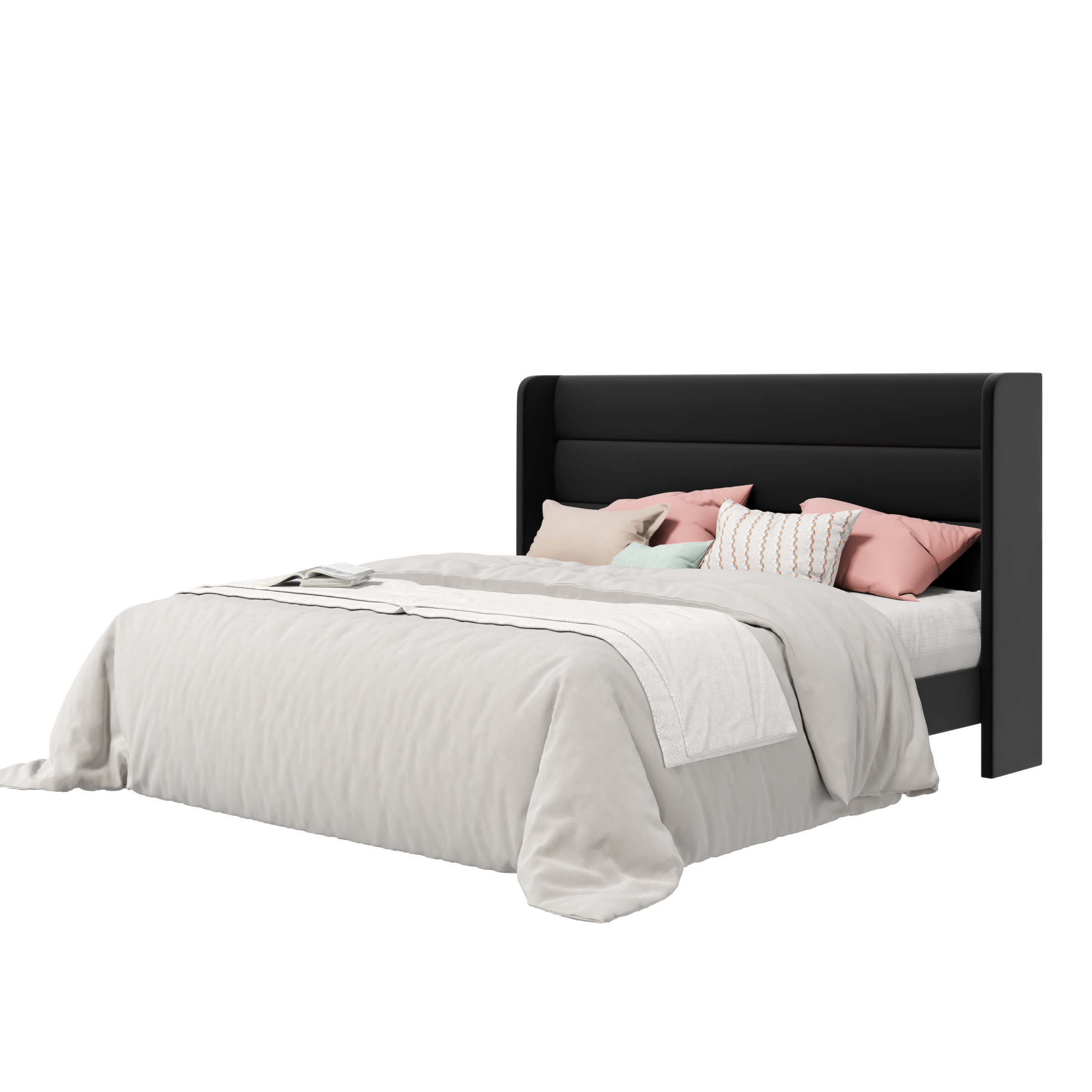 Frostbloom Wingback Bed Frame – Upholstered Headboard, No Box Spring Needed