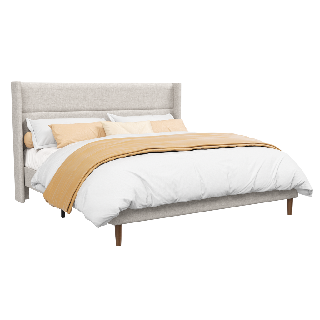 Frostbloom Linen Upholstered Platform Bed - Wingback Headboard