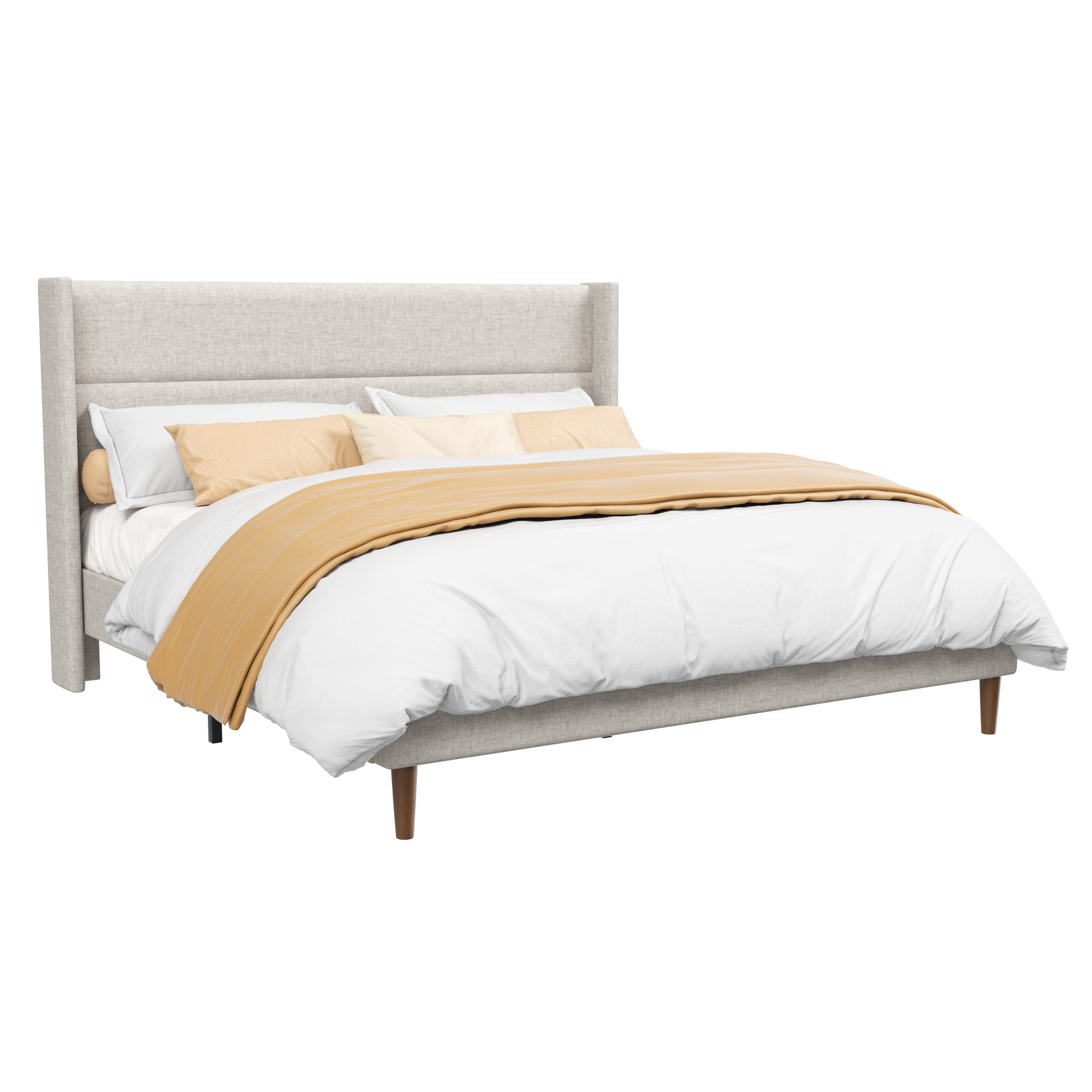 Frostbloom Linen Upholstered Platform Bed - Wingback Headboard