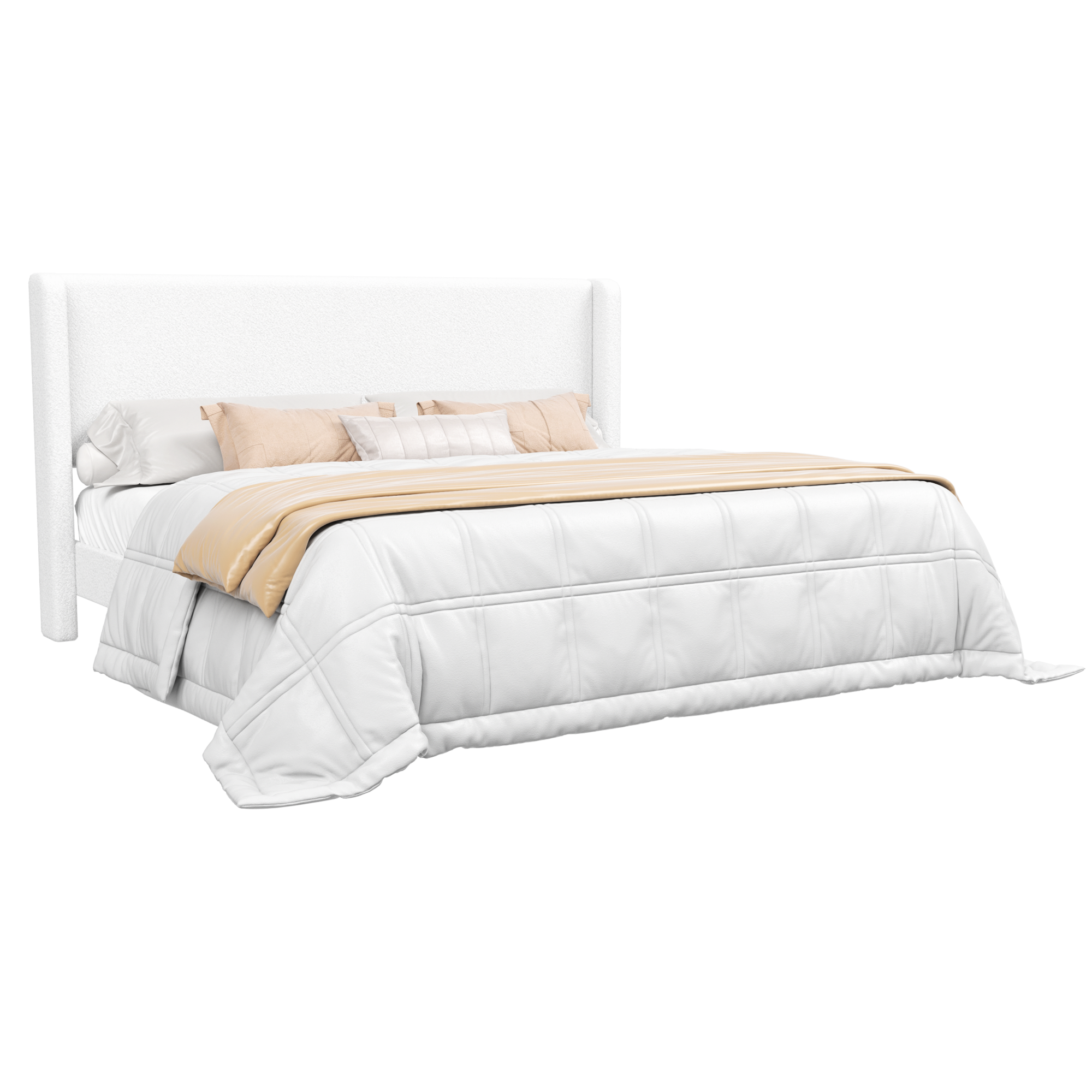 Frostbloom Upholstered Platform Bed Frame - Boucle with Wingback Headboard