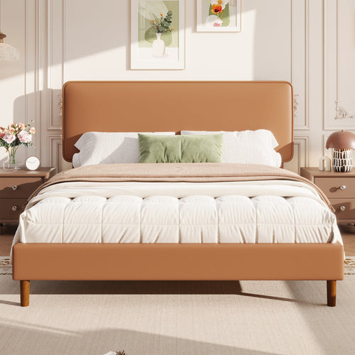 Frostbloom  Bed Frame, Upholstered Faux Leather Design with Adjustable Headboard