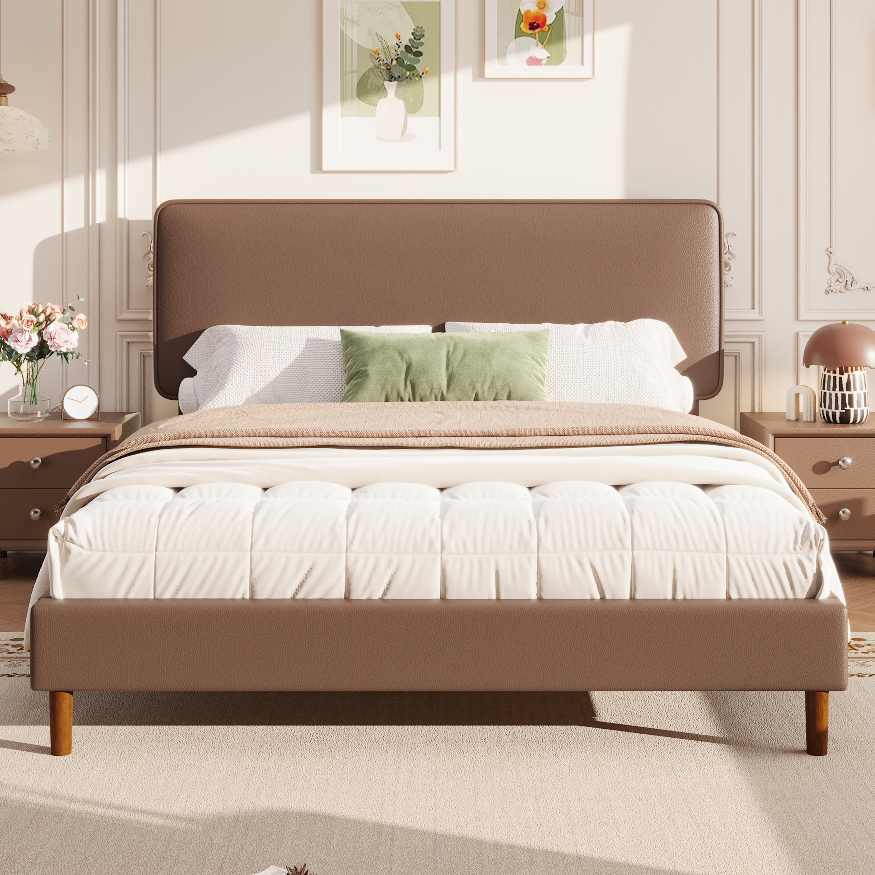 Frostbloom  Bed Frame, Upholstered Faux Leather Design with Adjustable Headboard