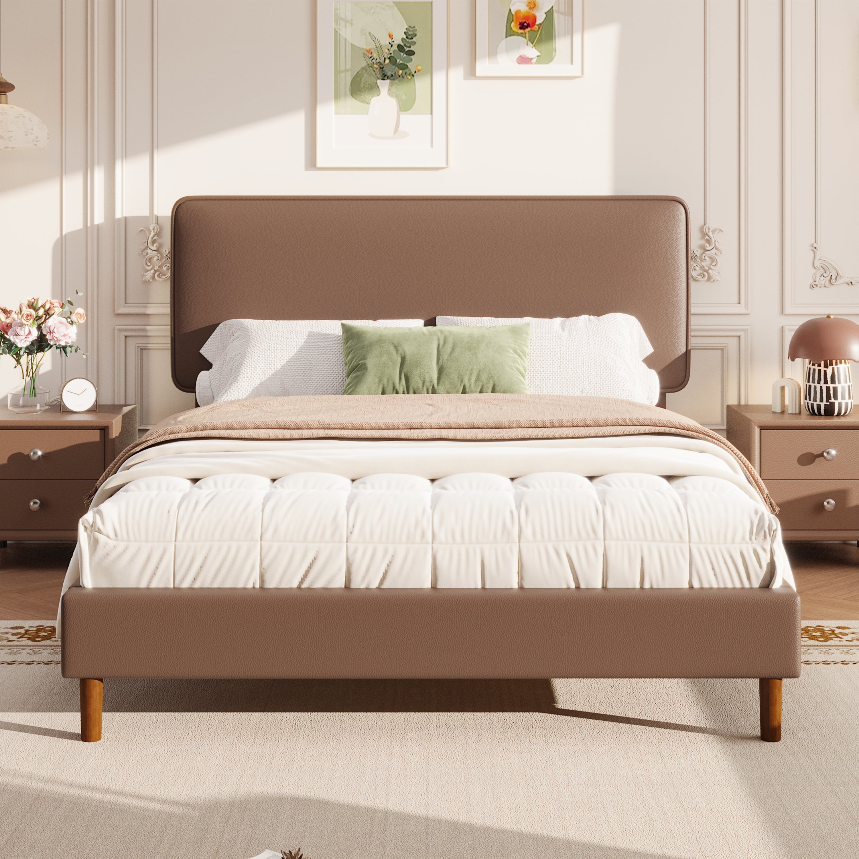 Frostbloom  Bed Frame, Upholstered Faux Leather Design with Adjustable Headboard