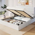 Frostbloom Modern Velvet Upholstered Full Bed with 3-Panel Wingless Headboard, Lift Up Storage Frame, No Box Spring Needed, Off-White