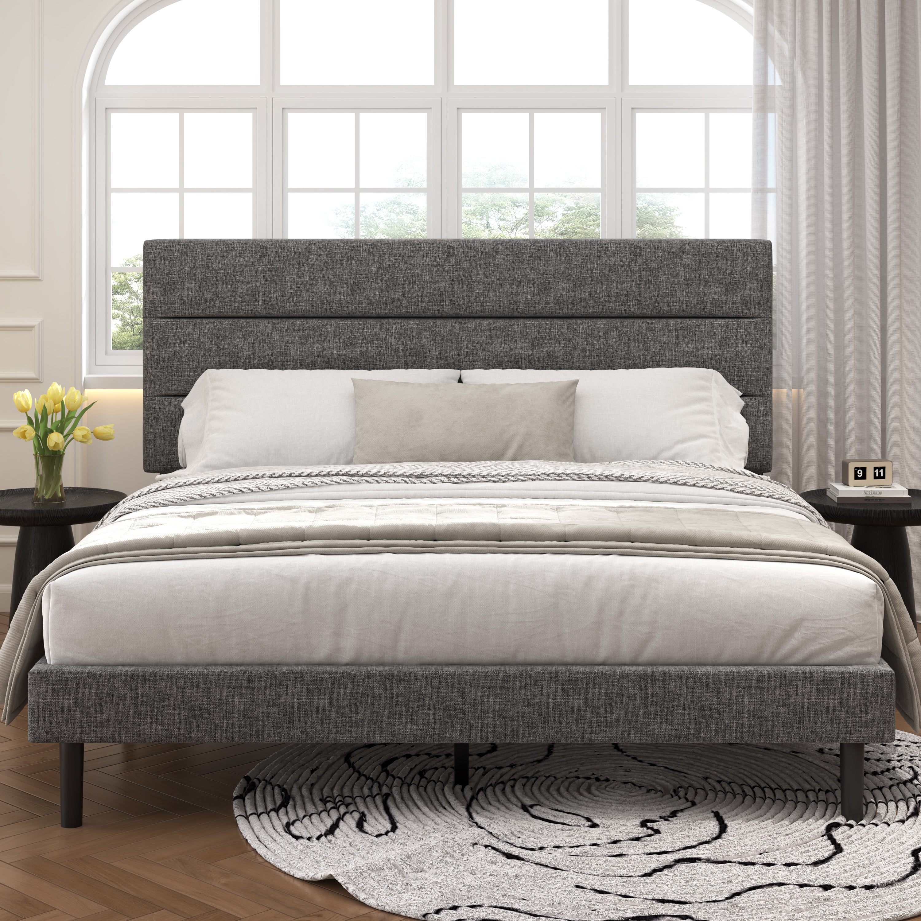 Frostbloom Platform Bed Frame with Upholstered Headboard, No Box Spring Needed