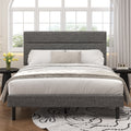 Frostbloom Full Size Platform Bed Frame with Linen Fabric Upholstered Headboard, No Box Spring Needed, Dark Gray