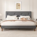 Frostbloom King Size Linen Upholstered Platform Bed Frame with Adjustable Headboard, Gray