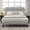 Frostbloom Full Size Platform Bed Frame with Linen Fabric Upholstered Headboard, No Box Spring Needed, Light Gray