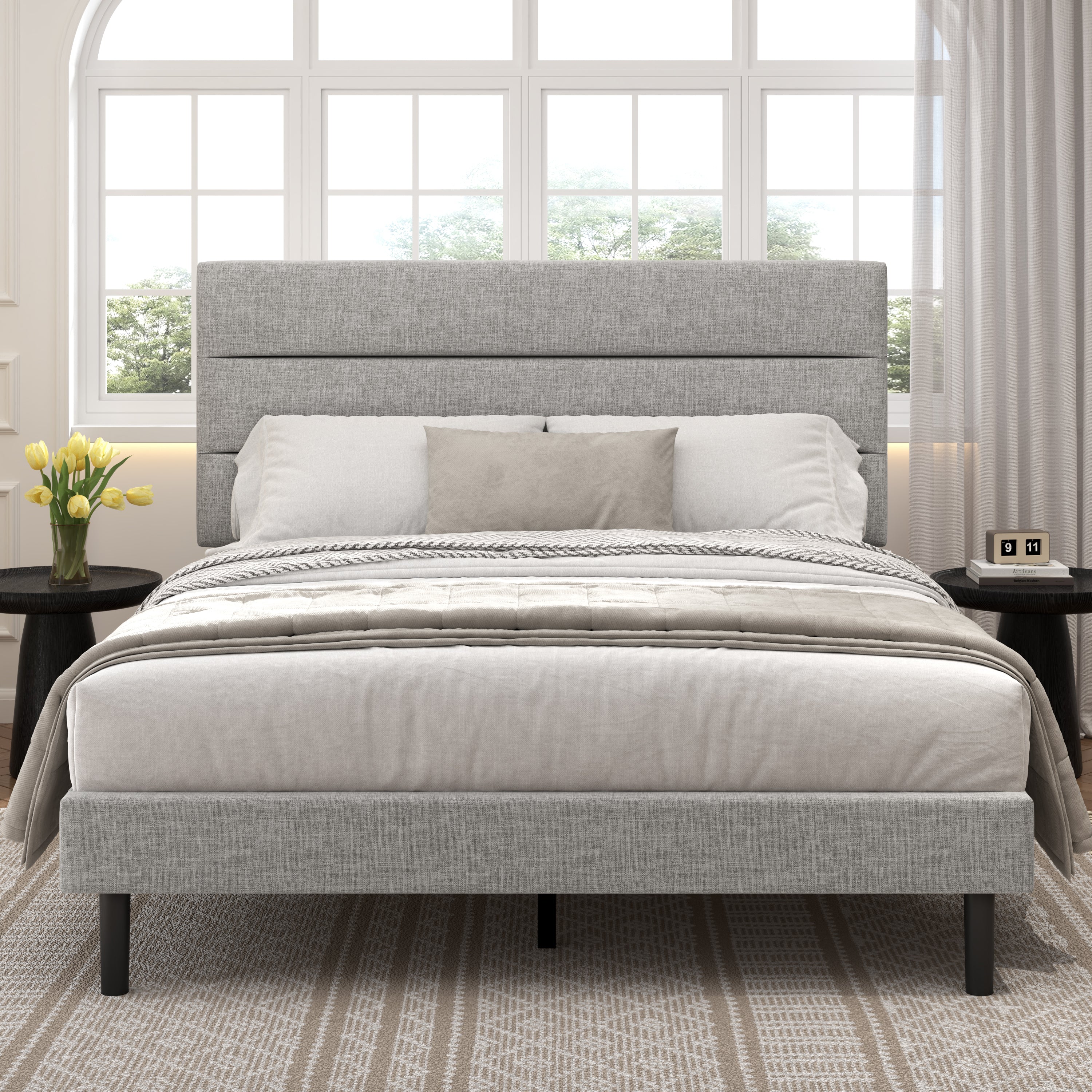 Frostbloom Platform Bed Frame with Upholstered Headboard, No Box Spring Needed