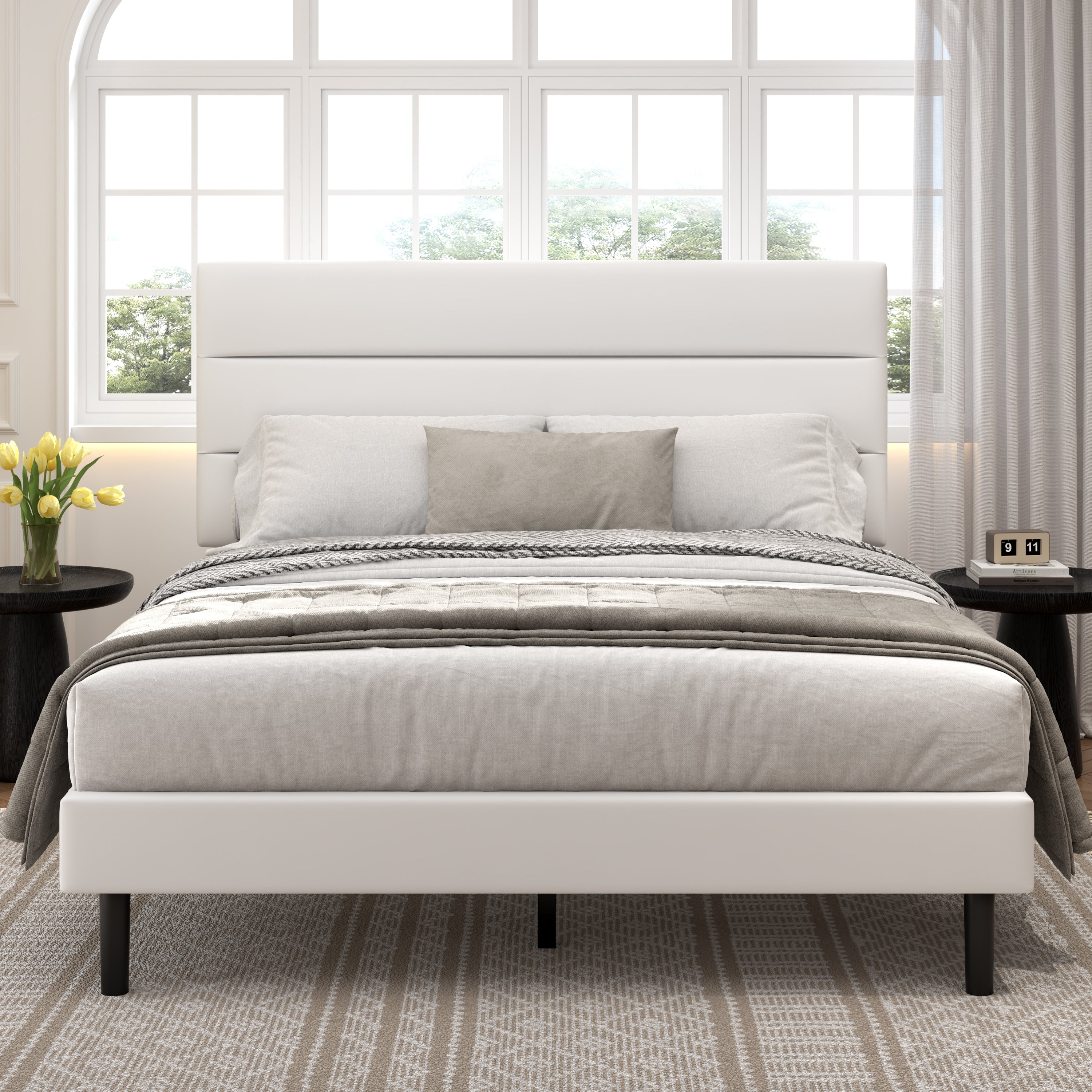 Frostbloom Platform Bed Frame with Upholstered Headboard, No Box Spring Needed