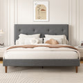 Frostbloom Full Size Linen Upholstered Platform Bed Frame with Adjustable Headboard, Gray