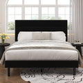 Frostbloom Full Size Platform Bed Frame with Velvet Upholstered Headboard, No Box Spring Needed, Black