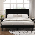 Frostbloom King Size Platform Bed Frame with Velvet Upholstered Headboard, No Box Spring Needed, Black