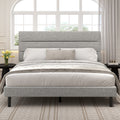 Frostbloom King Size Platform Bed Frame with Linen Fabric Upholstered Headboard, No Box Spring Needed, Light Gray